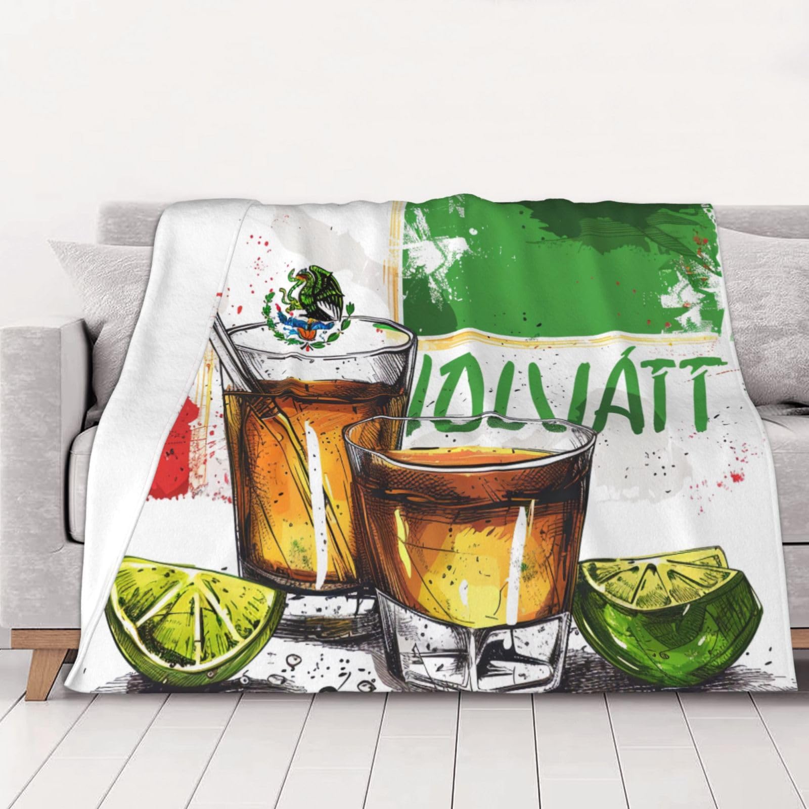 AUBKFELD Mexico Flag and Beer Printed Flannel Blanket 200x150 CM, Soft & Warm Throw Blanket for Sofa/Couch/Bed/Car, Gifts for Audlts Women Men