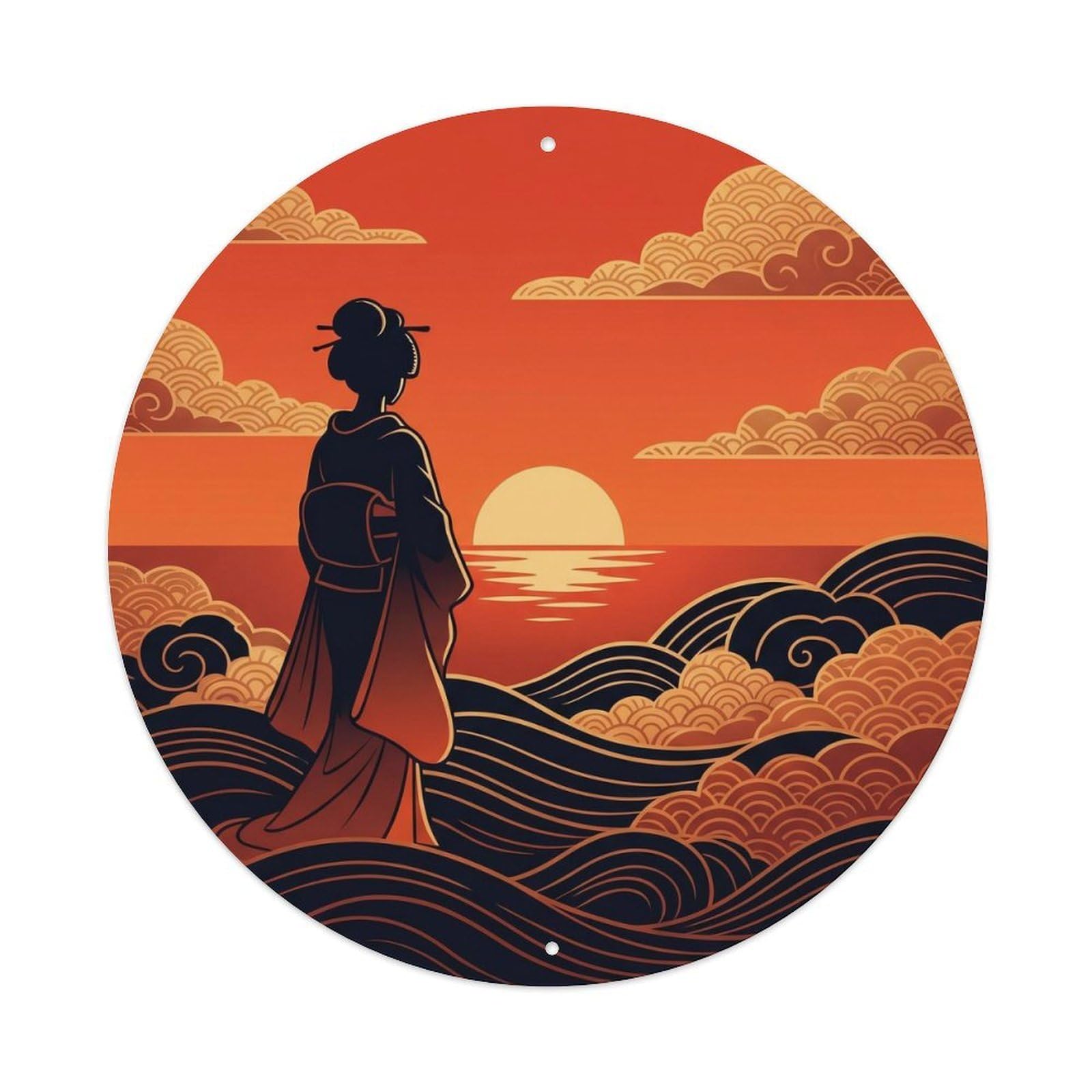 Fqnyr Style Metal Tin Sign Japanese Dusk Sunset Silhouette Evening Glow