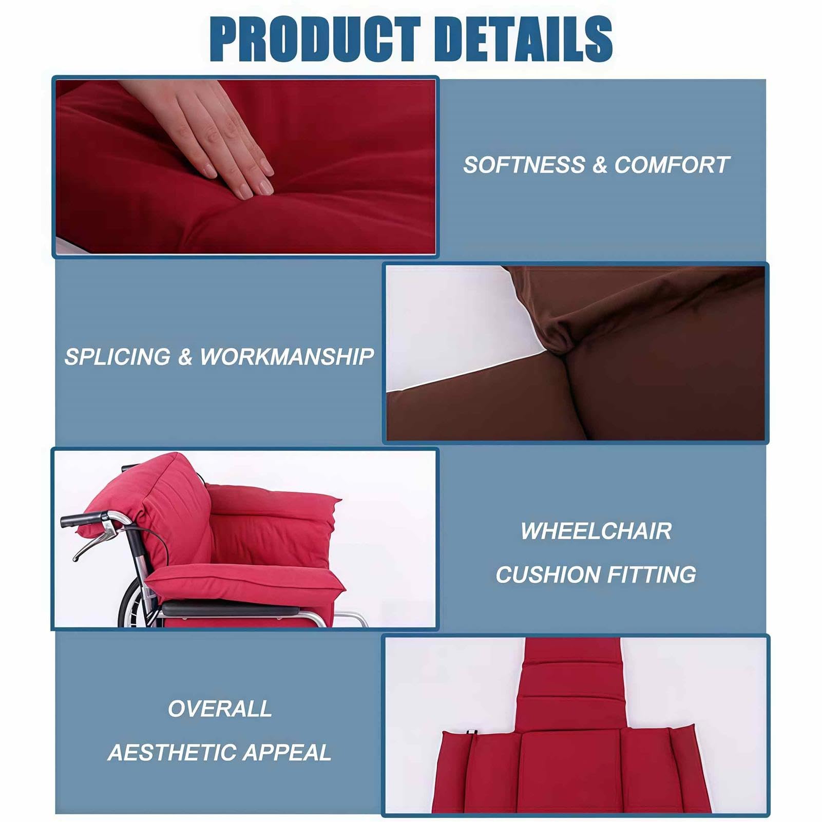 Cojines para silla de ruedas para aliviar la presión con fundas para reposabrazos, cómodo cojín de apoyo para la espalda para personas mayores