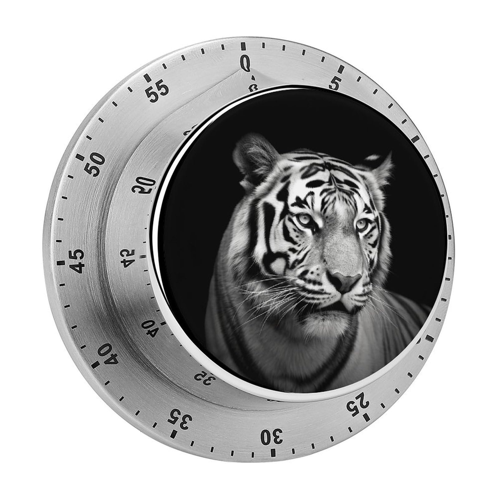 Black and White Tiger Kitchen Timer Chef Cooking Timers Clock with Loud Alarm Exquisite Stainless Steel Mechanical