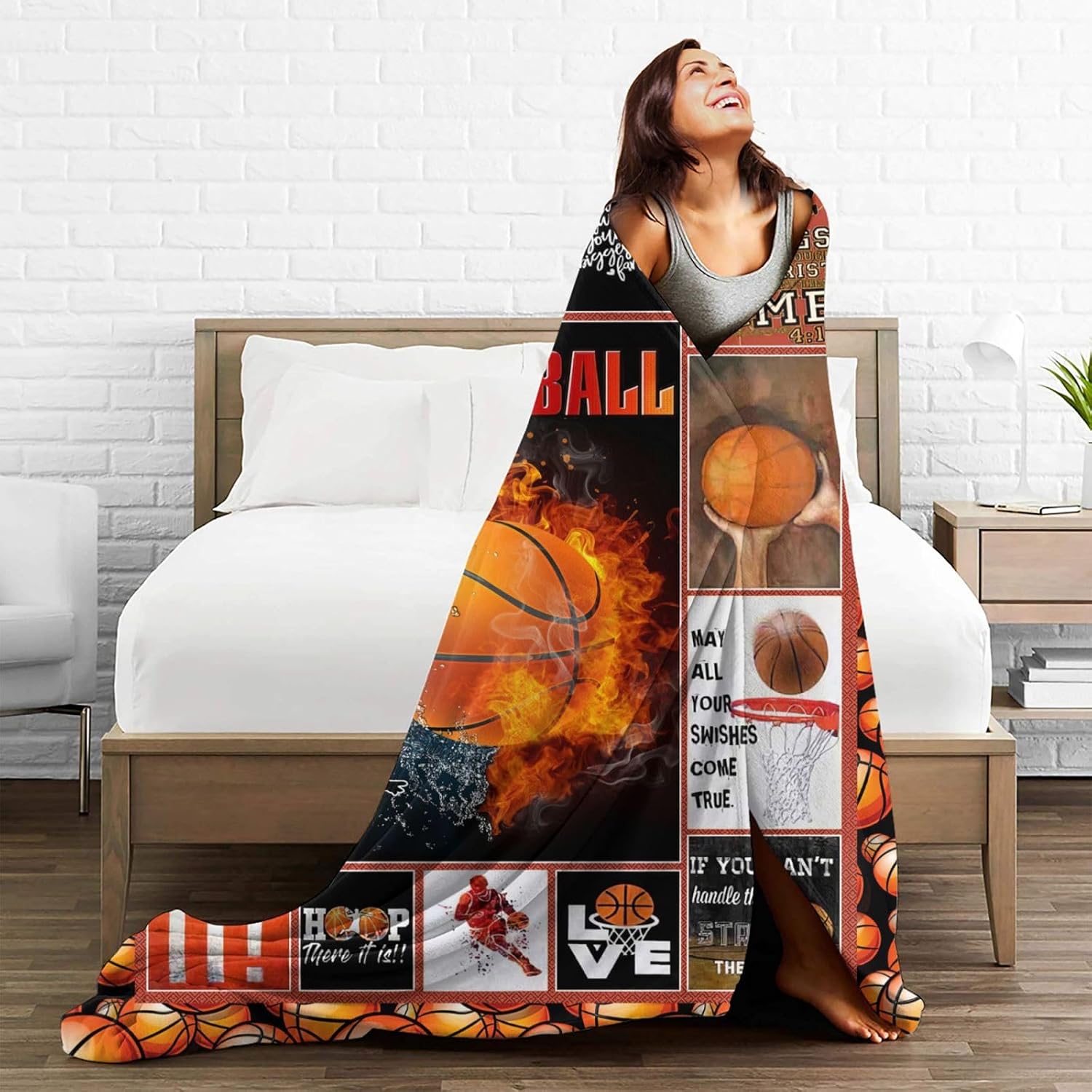 Basketball Decor Inspirational Throw Blanket - Super Warm Soft Plush Lightweight Fleece Flannel Blanket For Kids Teens Adults 50"X40"