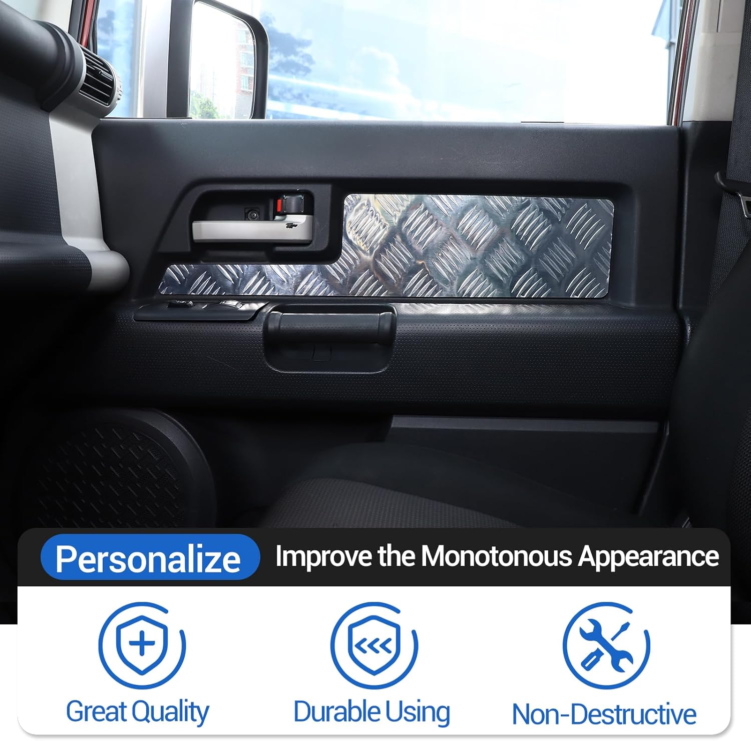 Car Front Door Panel Trim Cover Compatible with Toyota FJ Cruiser 2007-2021, Aluminum Inner Door Panel Moulding Trim Cover Accessories, 2PCS(Silver)