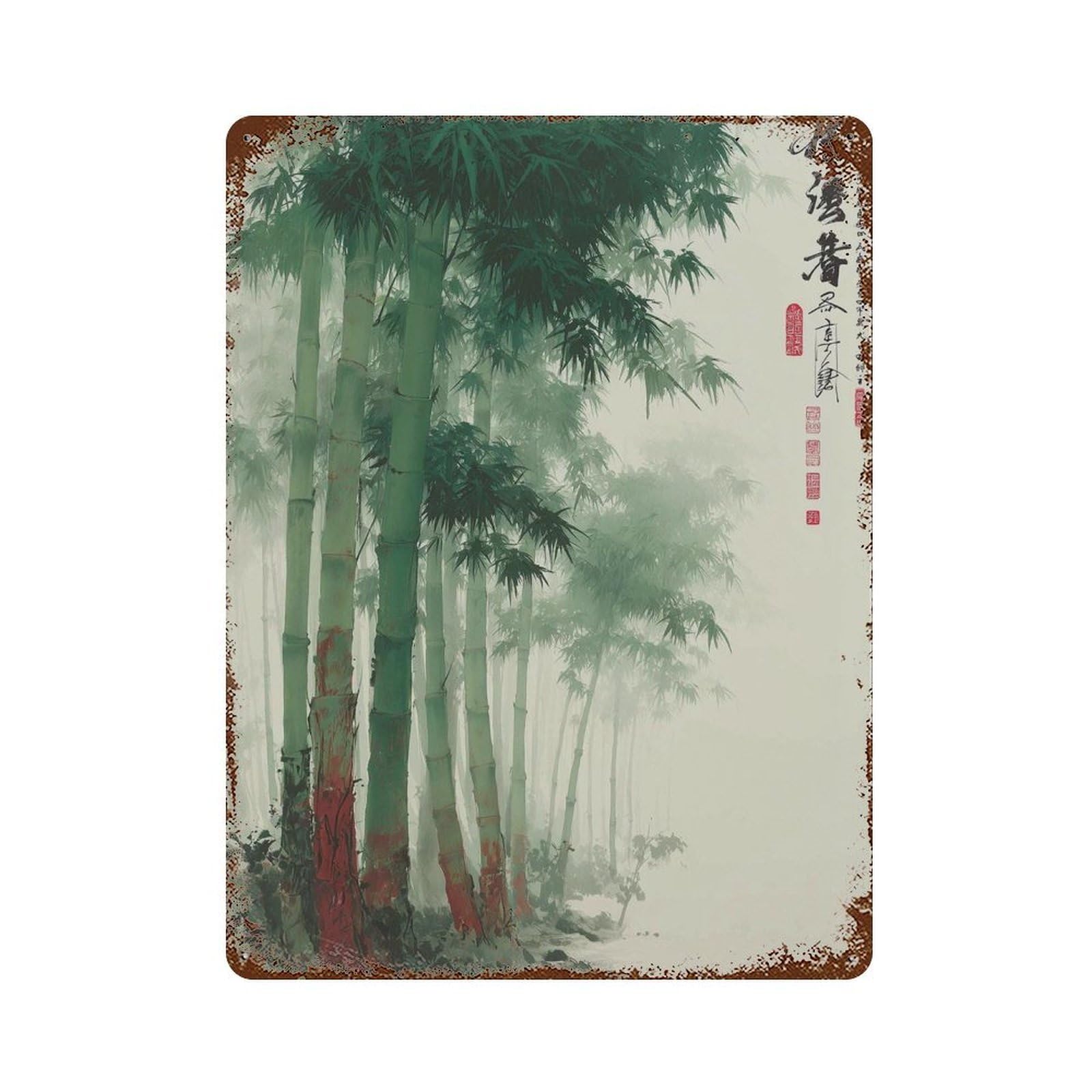 xiaoxiaoshen Bamboo Forest Asian Landscape Tranquil Green Nature Japanese Chinese Zen Serene Wall Decor Art Metal Tin Poster Modern Home Decor Art Home Bar Shop Decorations Vintage Sign 40x30cm