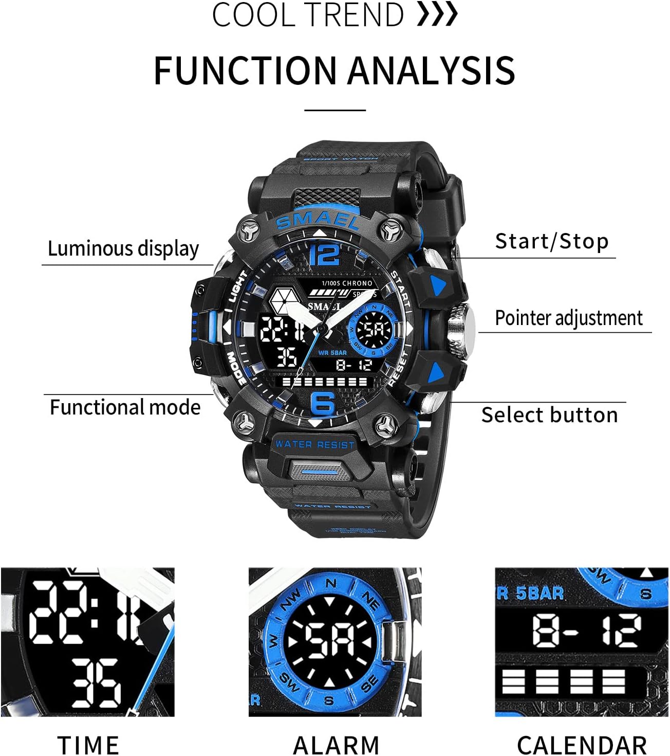 AIMES Mens Watches Sports Outdoor Waterproof Military Watch for Men Tactical Watch Analog Digital Date Alarm Stopwatch Multi-Function Tactics Big Face Wristwatch for Men - Image 5
