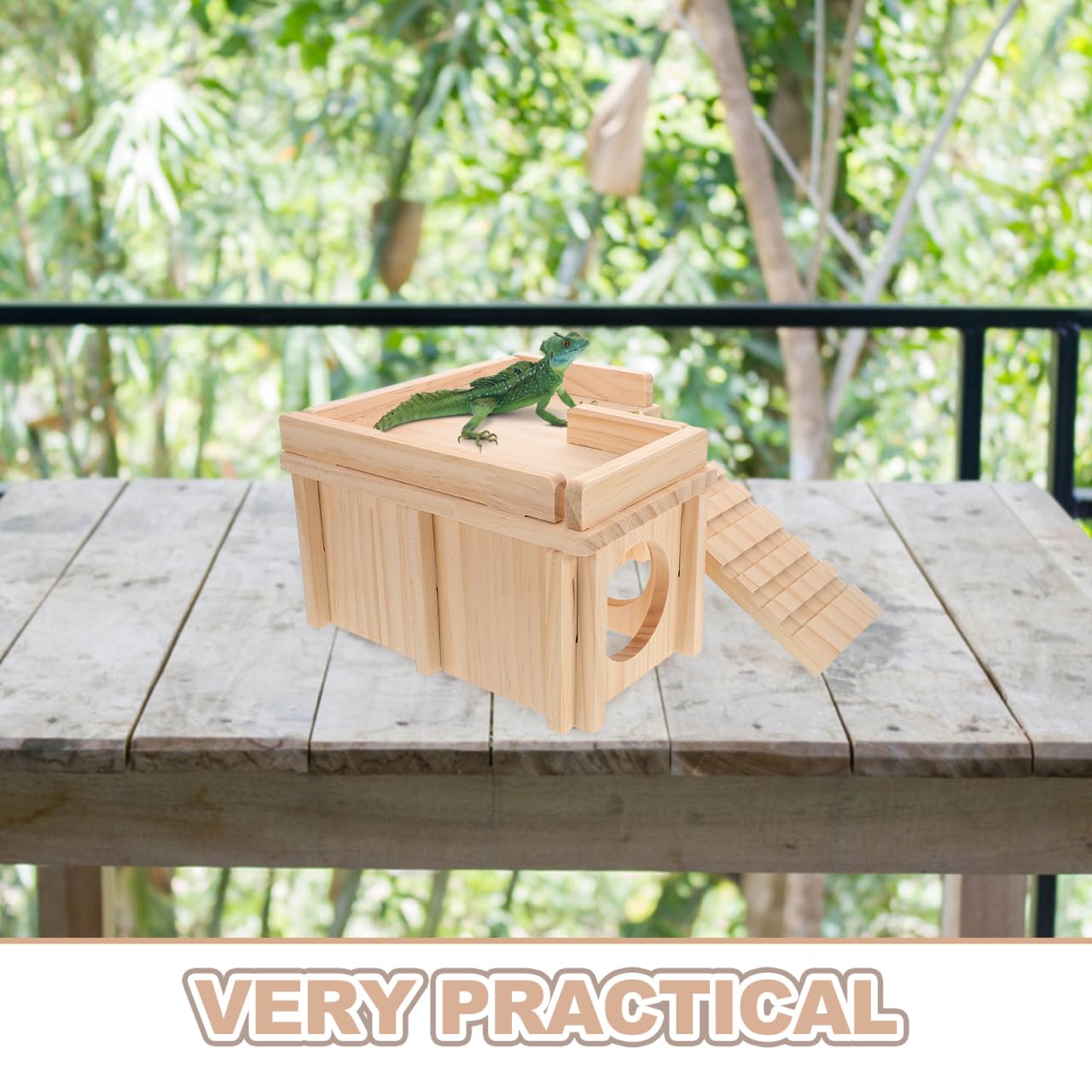 INOOMP Bearded Dragon Hideout with Climbing Ramp Basking Platform Wooden Reptile Habitat Lizard Shelter for Bearded Dragon Terrariums Accessories - Image 3