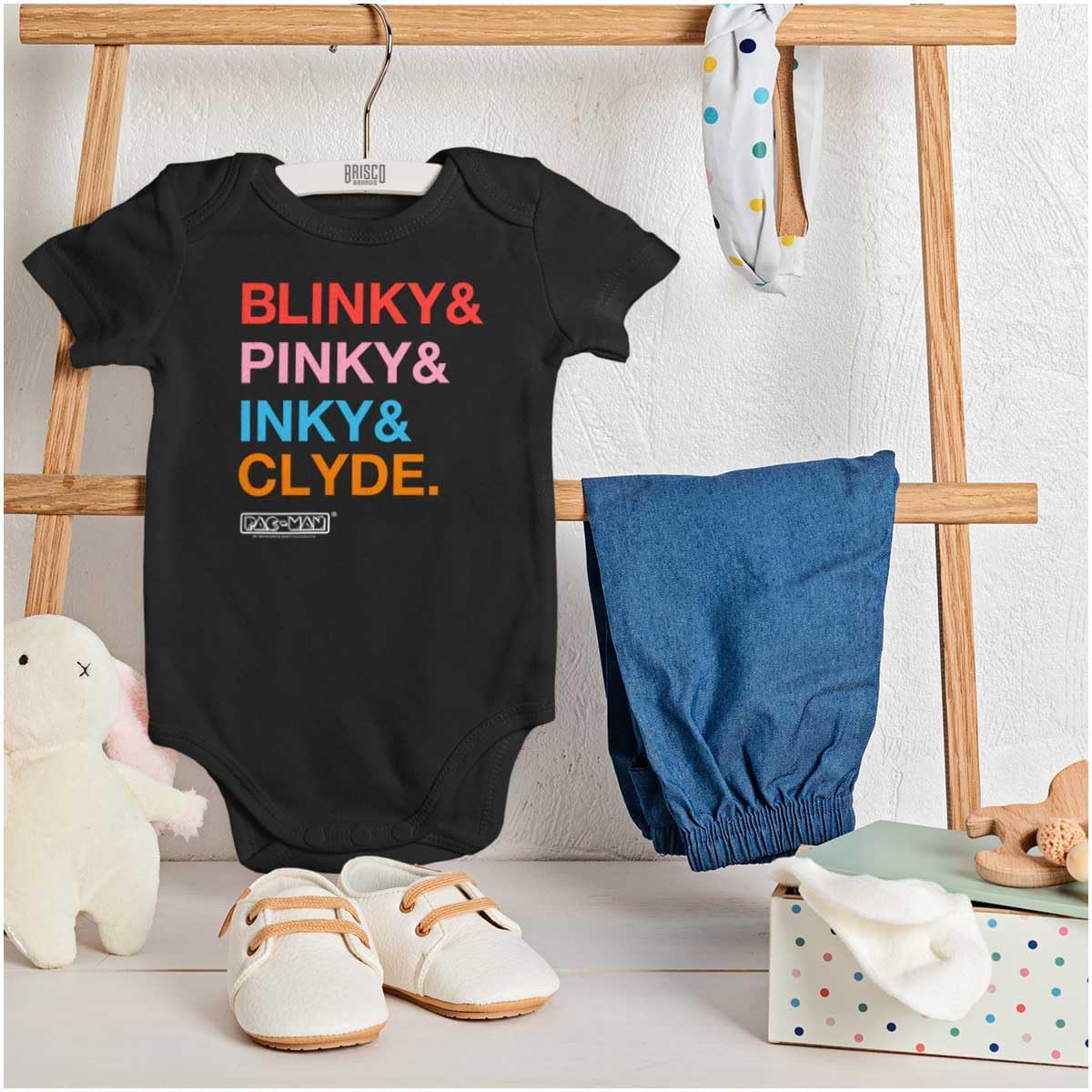 Brisco Brands PACMAN Ghosts Blinky Pinky Inky Clyde Baby Romper Boys or Girls