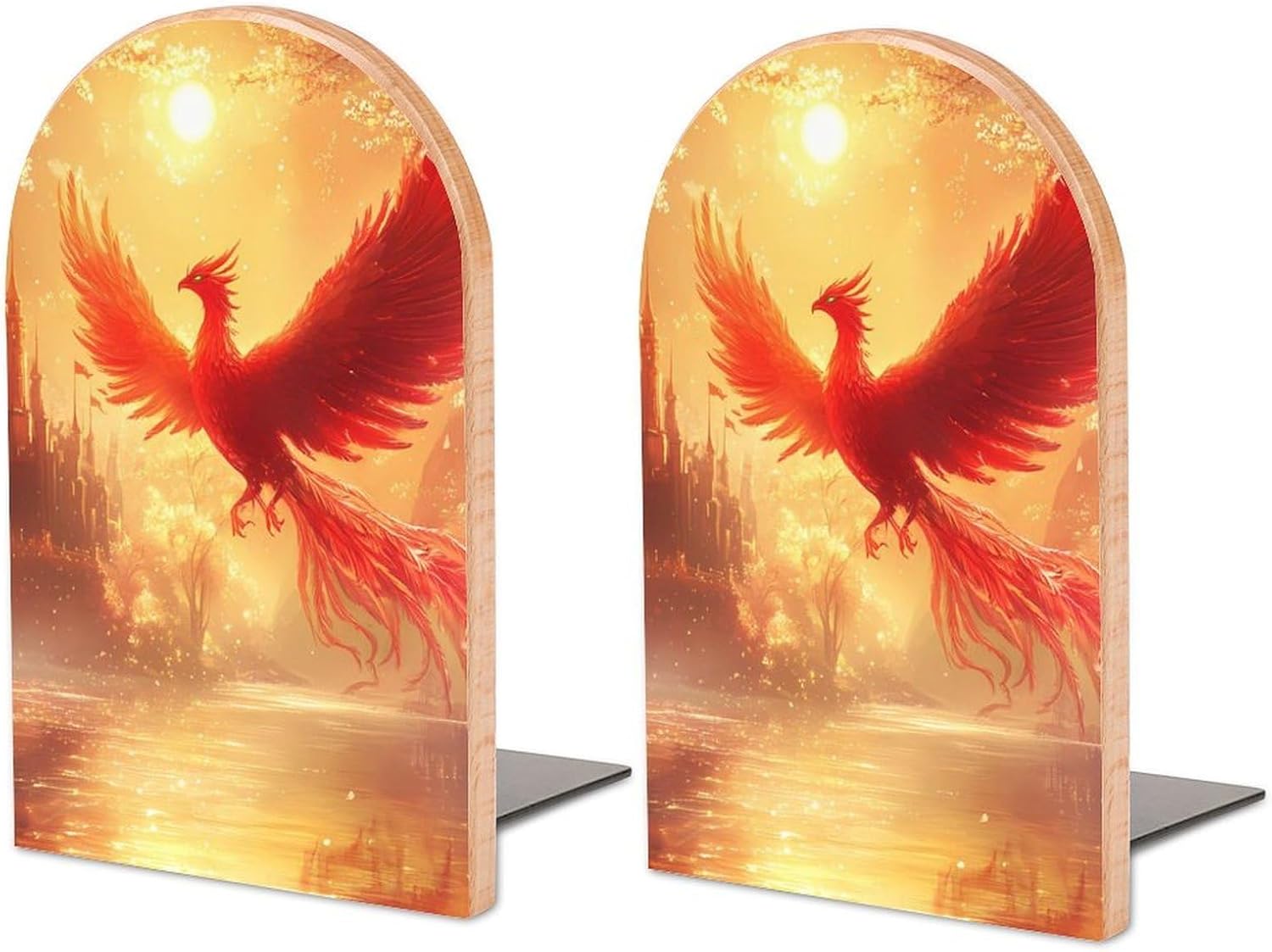 Phoenixsbird Castle Cute Wood Book Ends Decorative Bookends 1 Pair Non-Skid for Shelves Home Office 7 X 5 Inch
