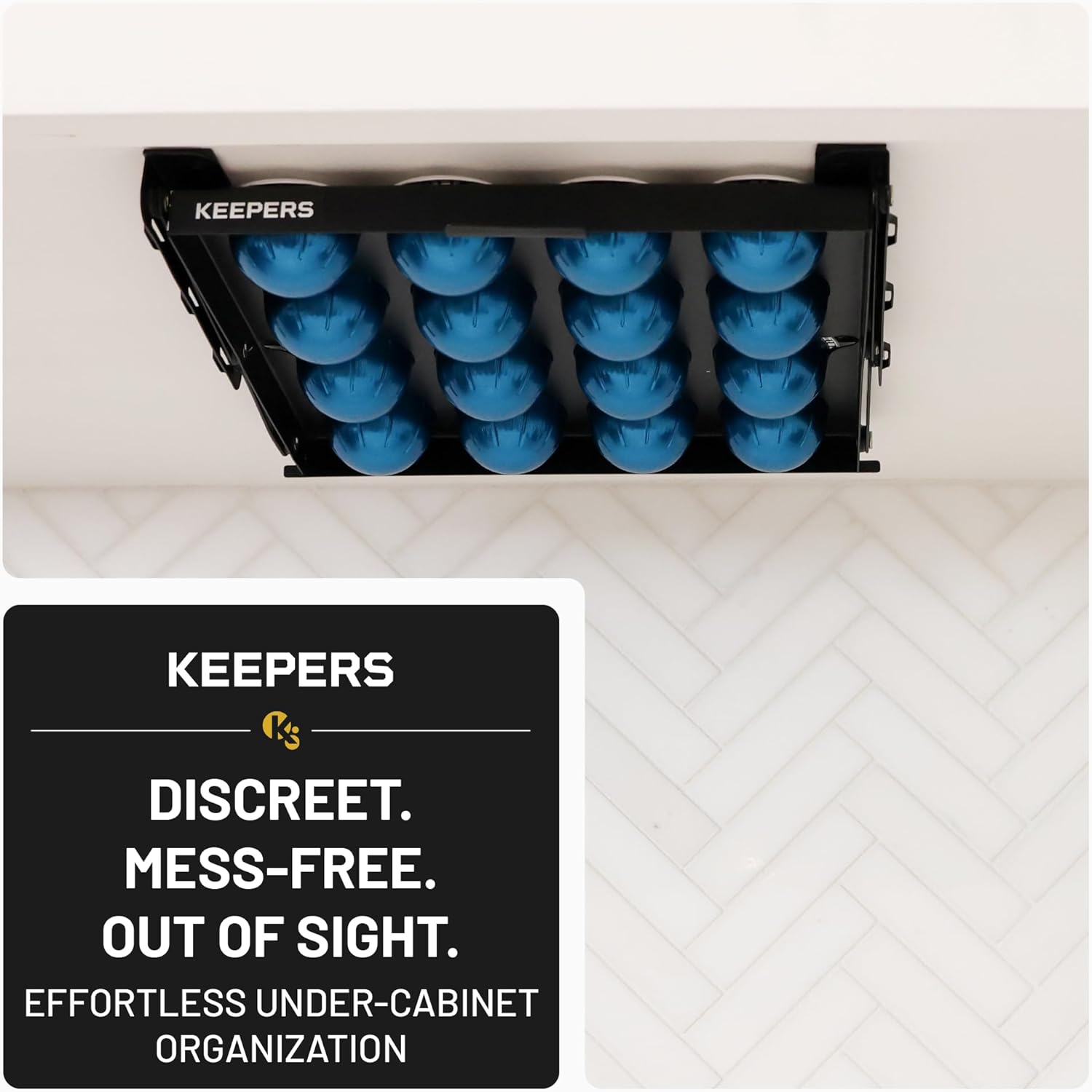 KEEPERS Nespresso® Vertuo® Pod Holder|Under Cabinet Swing Down Coffee Pod Organizer|Keurig® Coffee Pod Holder|K Cup Holder Storage Organizer|Magnet Steel RV Office Small Kitchen 10x9in BLACK