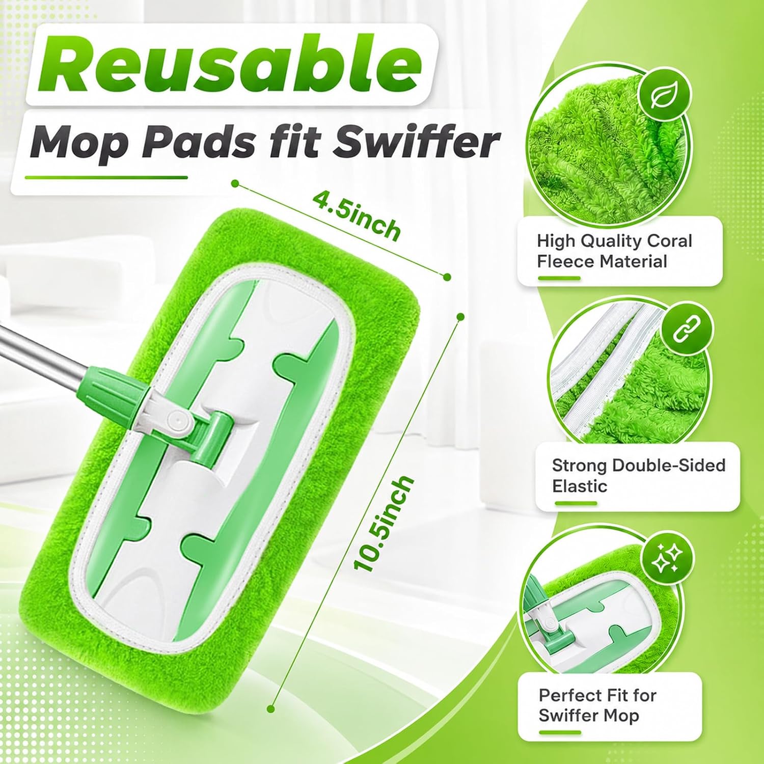 Reusable Mop Pads Compatible with Swiffer Sweeper Mop Cleaning Mop Pads Refill for Dry & Wet Sweeping for Multi-Surface/Hardwood Floor Cleaning (Green) image 2