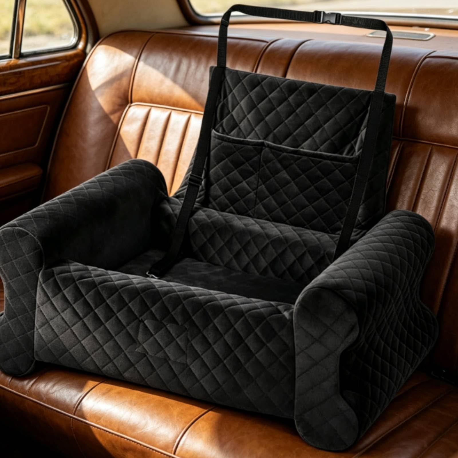 Cama Coche Mascotas Lavable Asiento Coche Perro Correas Ajustables Cama Portátil Mascotas para Cachorros, Gris