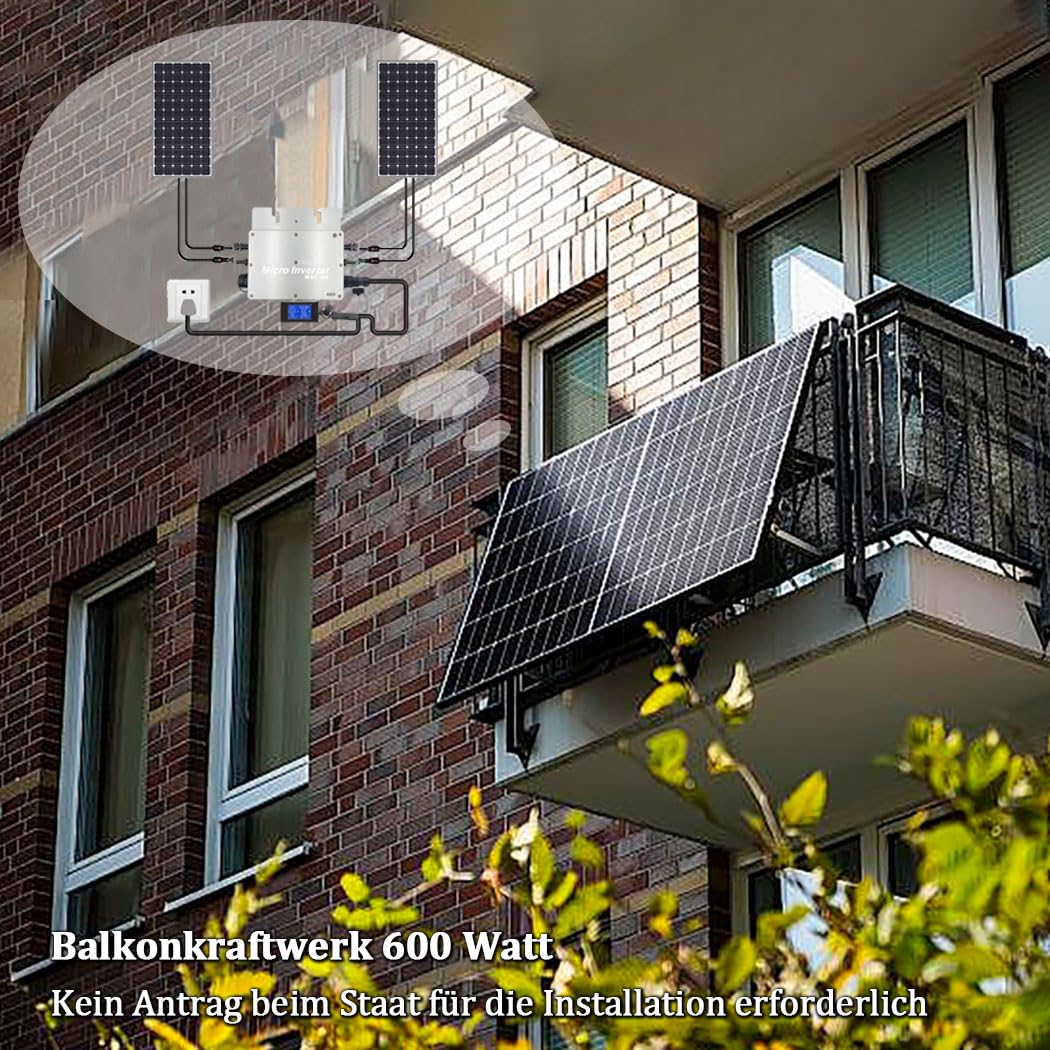 【Versand aus DE】 Y&H 600W Mikro Wechselrichter für Balkonkraftwerk IP65-Wasserdichter Netzeinspeisung Wechselrichter mit LCD-Display