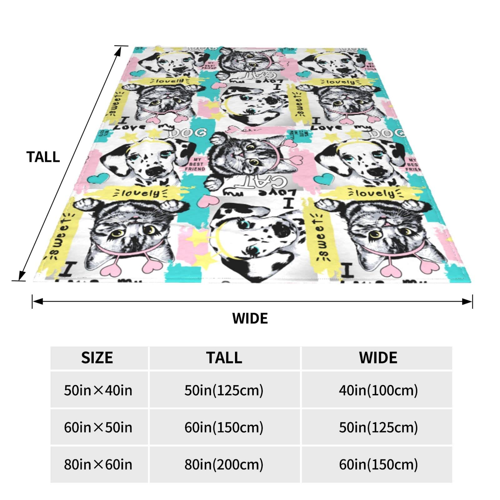 Graziosa coperta in pile con gatti e cani per letto, divano, coperta in pile, leggera, morbida e accogliente, 127 x 101,6 cm