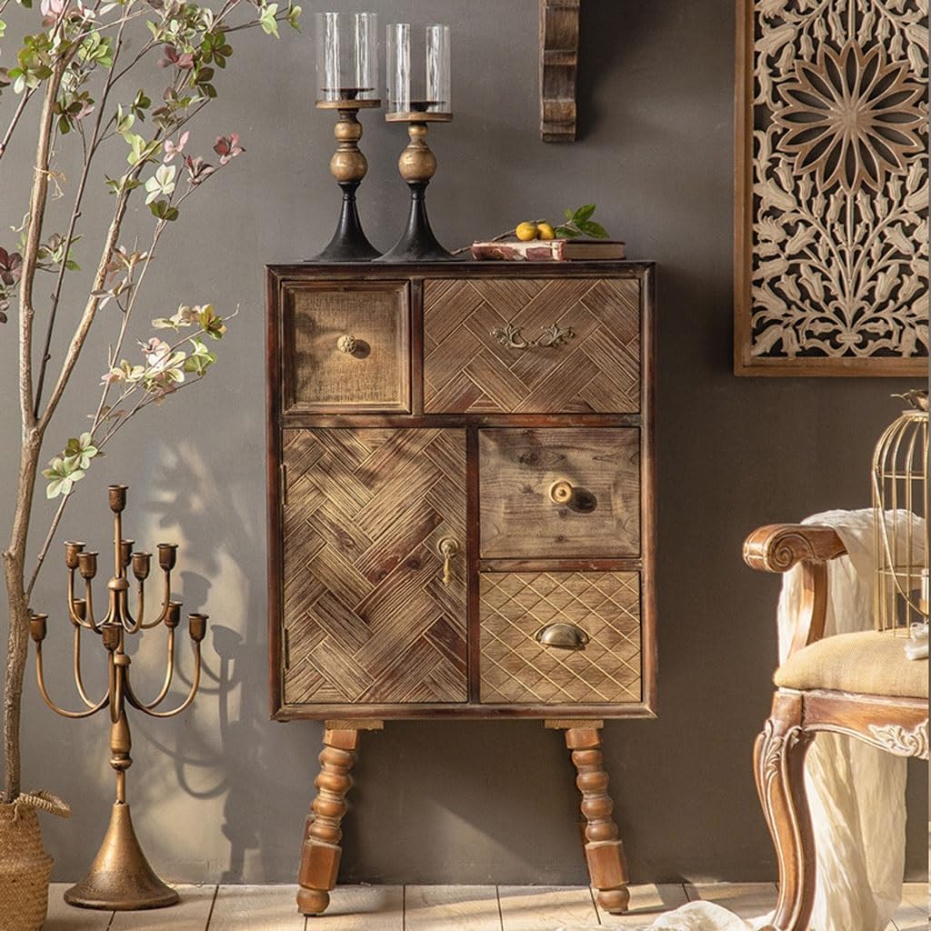 Bufetera Multi-Function Retro Solid Wood Sideboard Living Room Bedroom Drawer Cabinet Old Storage Entrance Cabinet Aparadores para Comedor, 60X36X100cm