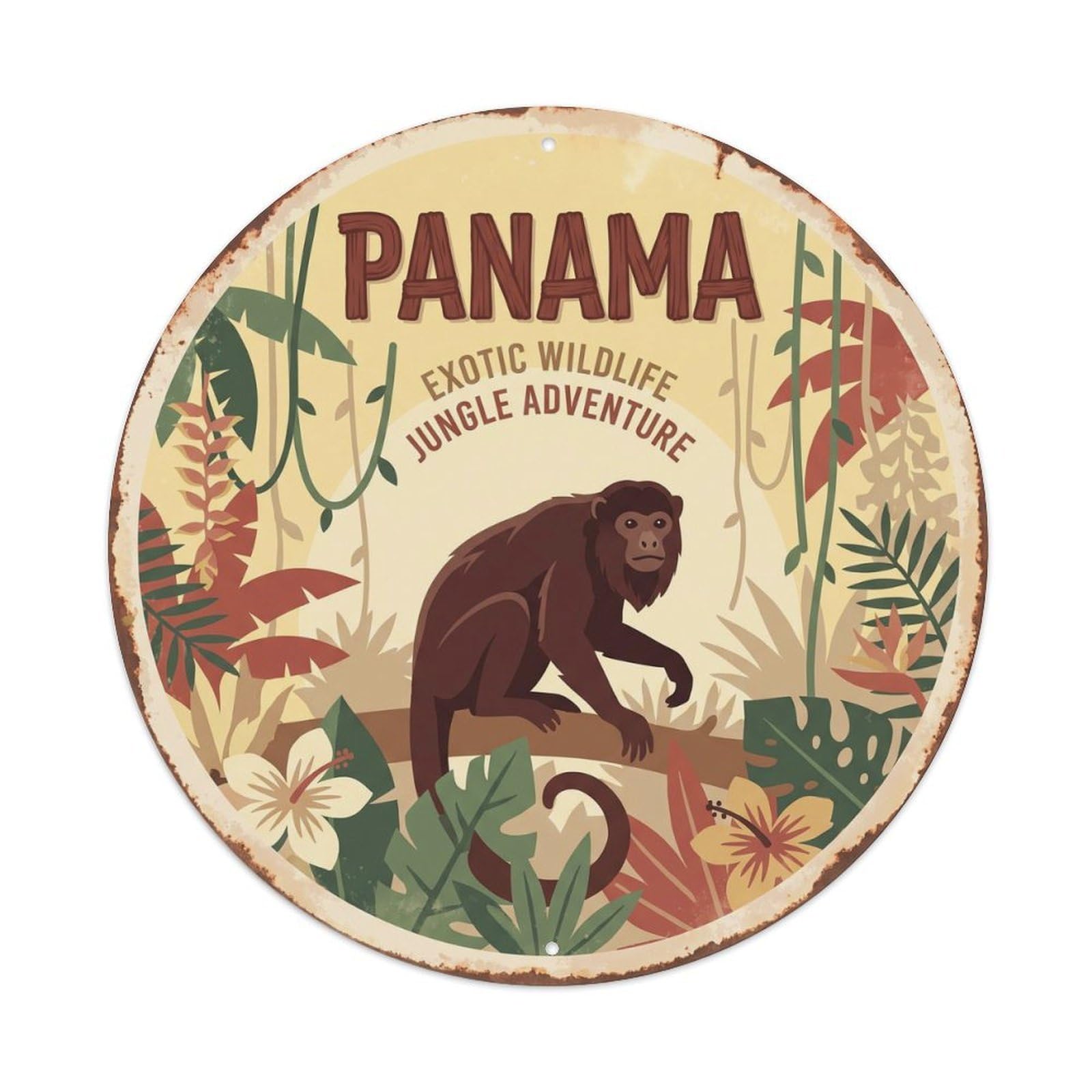 Panama Howler Monkey Jungle Vines Metal Tin Sign