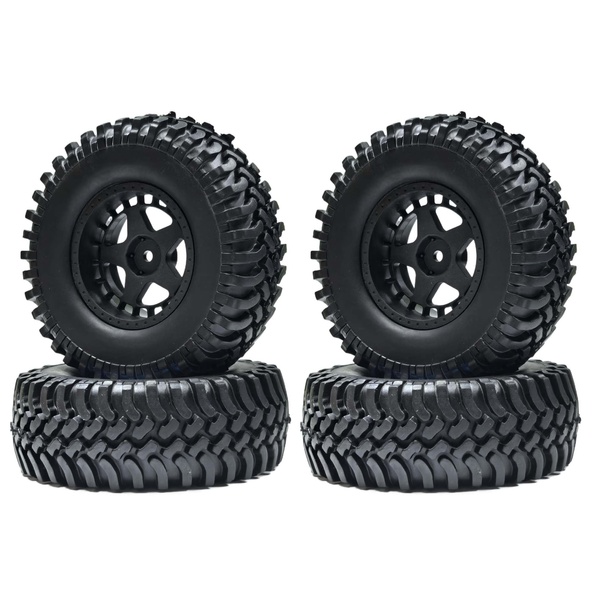 KEEDA Pack of 4 Rubber Tyres with Nylon Rims Wheels for 1/10 RC Crawler Car SCX10 D90 CC01 Gen8 VS4-10 TRX4 (100 mm, Black)