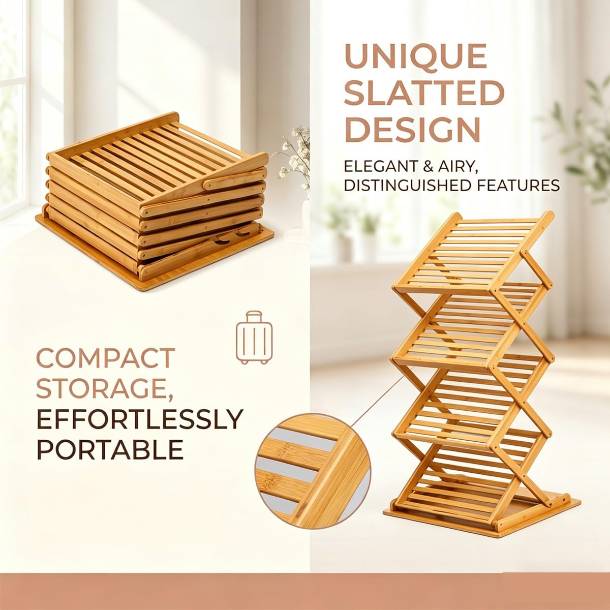 Portariviste da terra Pieghevole in Bambù, Organizzatore Espositore Letterario, Espositore Libri in Legno Naturale per Ufficio Casa Negozio(A4)