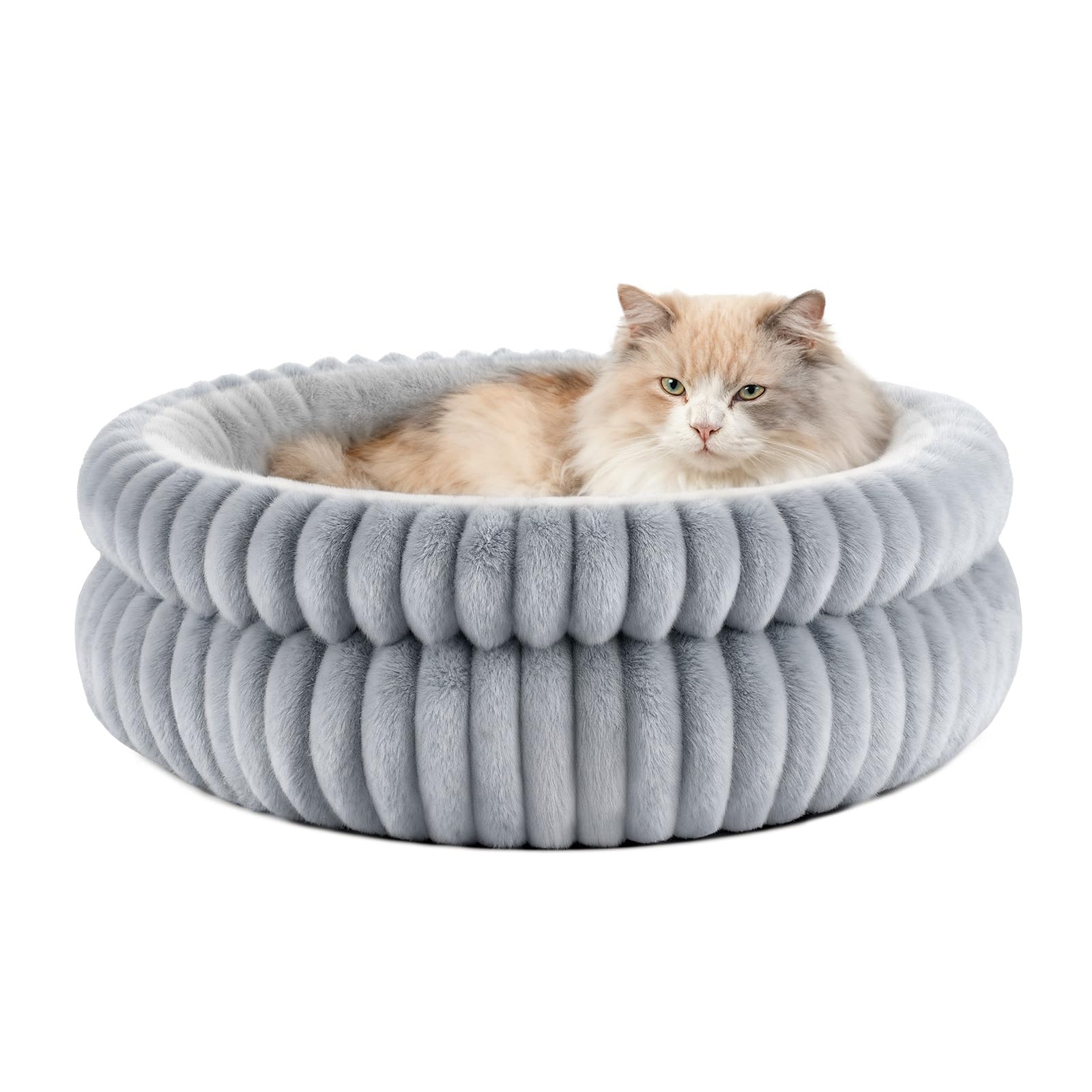 EDMIENS Cat Bed for Indoor Cats Dogs Pet, 51x51x20cm Round Washable Cat Beds Small Kitten Bed, Non-Slip Fluffy Calming Pets Beds with Removable Cushion for Home Medium Puppy, Small Dog, Cats Indoor
