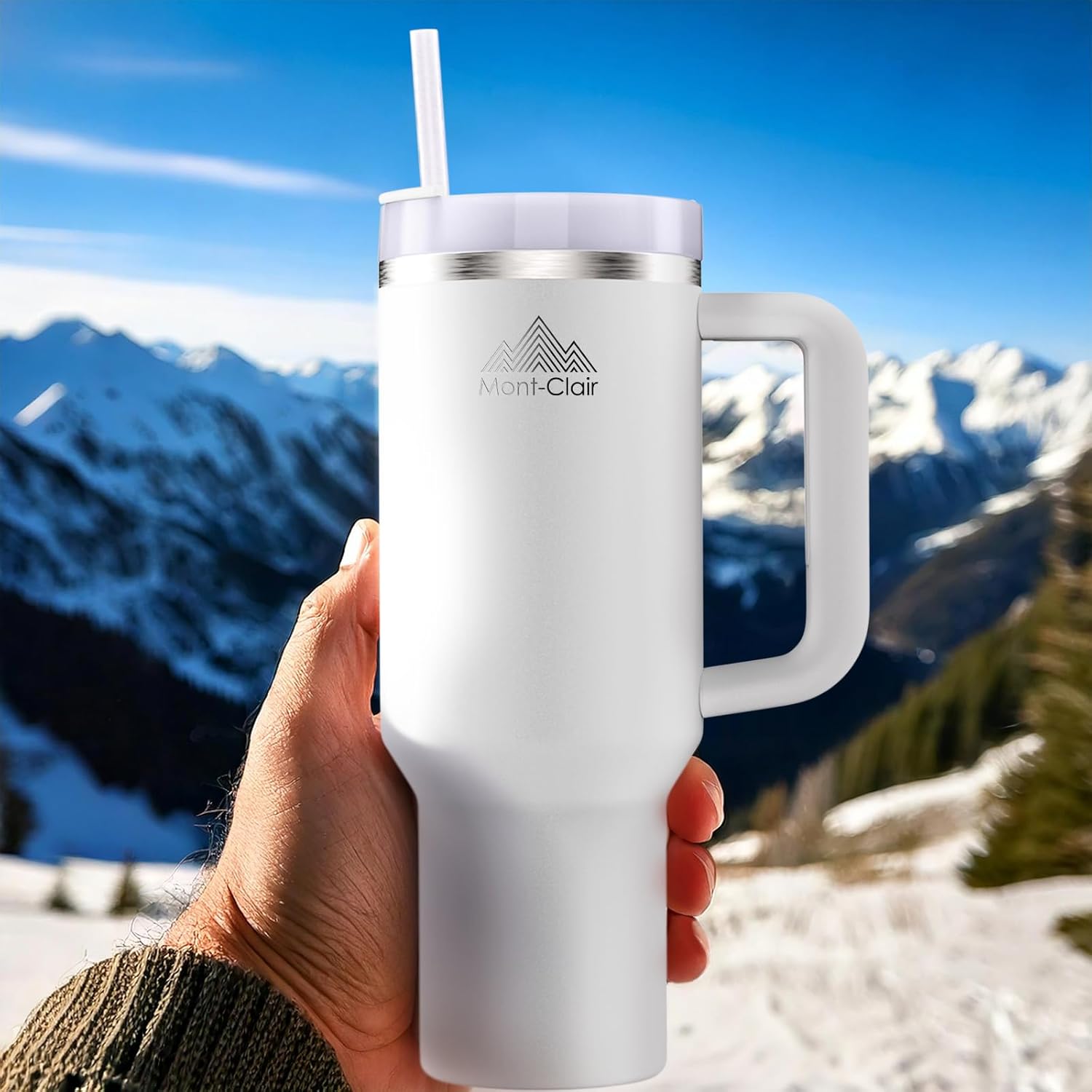 Mont-Clair 40oz Tumbler with Straw and Lid - Insulated Stainless Steel Travel Mug with Handle - Travel Mug - Hot & Cold Drinks - Cold or Hot for 10 hours - Iced for 48 hours - 1200ml - Frost - Image 5