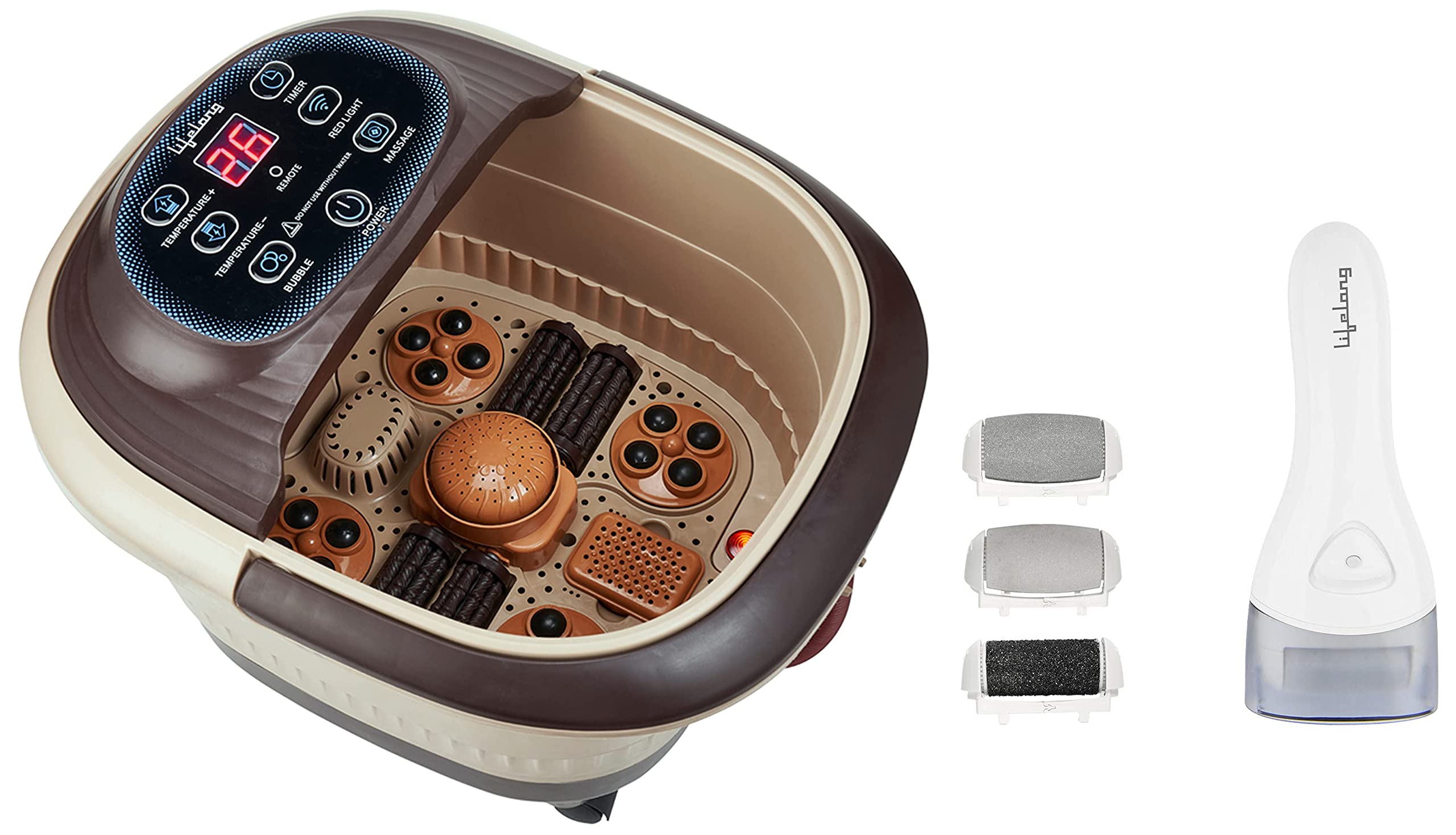 Lifelong LLM279 Foot Spa Massager with Automatic Rollers, Digital Panel, Bubble Bath, Water Heating Technology & Lifelong LLPCW04 Rechargeable for Callus, Dead Skin Remover, Pedicure Electric Combo-image-32
