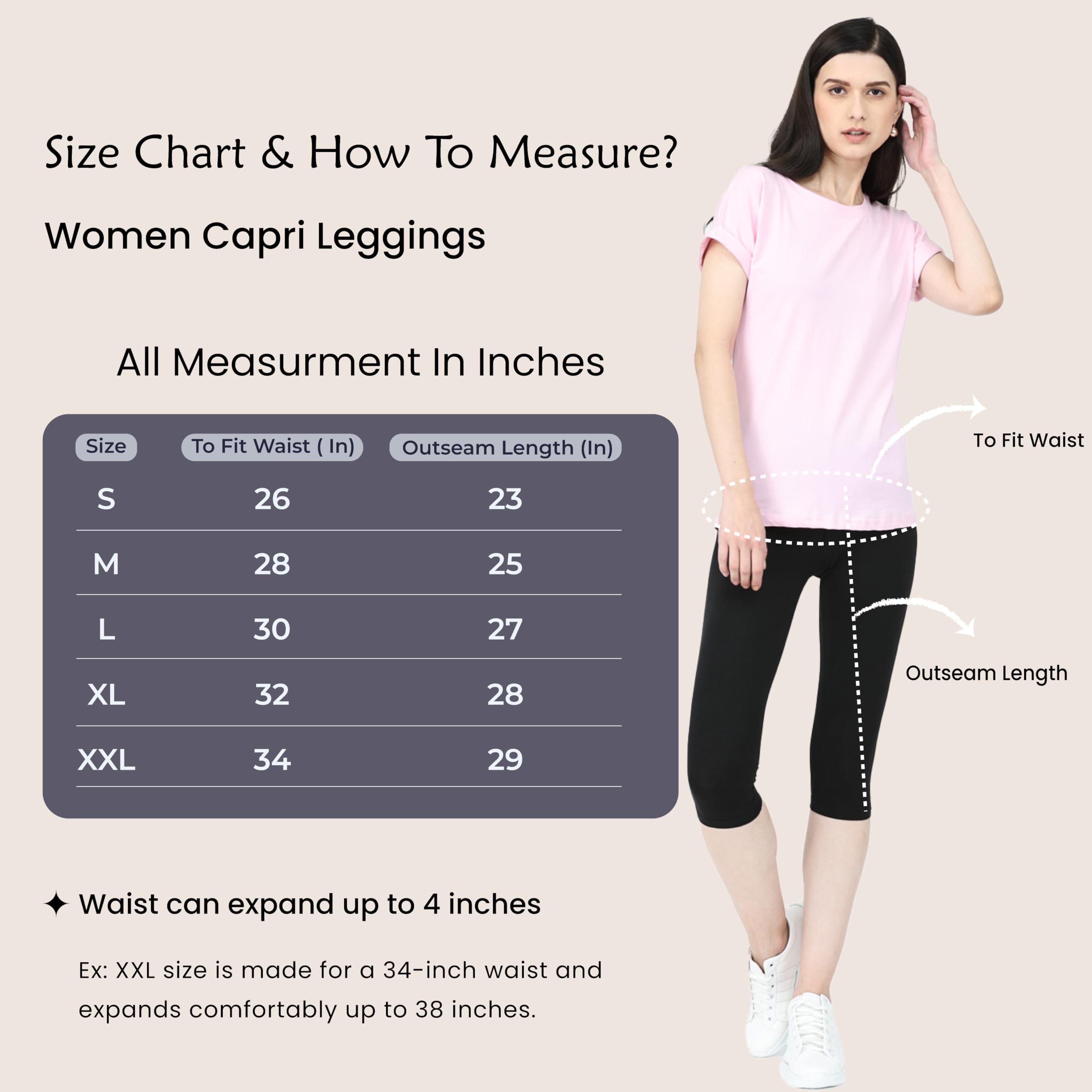 Robinbosky Women Mid Rise Premium Cotton Lycra Stretchable Capris Leggings (XL,Black) - Image 5 thumbnail
