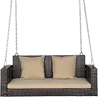Vista 13 de Outvita Columpio para porche, columpios de porche al aire libre colgantes de 2 pies para adultos, columpio cuadrado de mimbre para 1 persona
