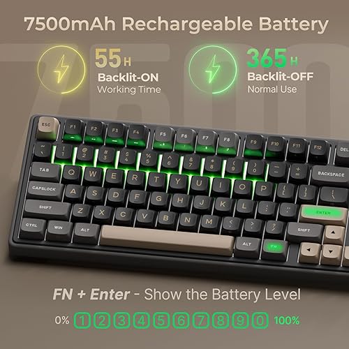 Miniatura 4 de RK ROYAL KLUDGE R98 Pro - Teclado mecánico inalámbrico, teclado cremoso Bluetooth2.4GHzRGB con cable para juegos con teclado numérico y perilla,
