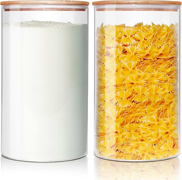Large Glass Flour and Sugar Containers 180oz x2 [Set of 2], Glass Food S...