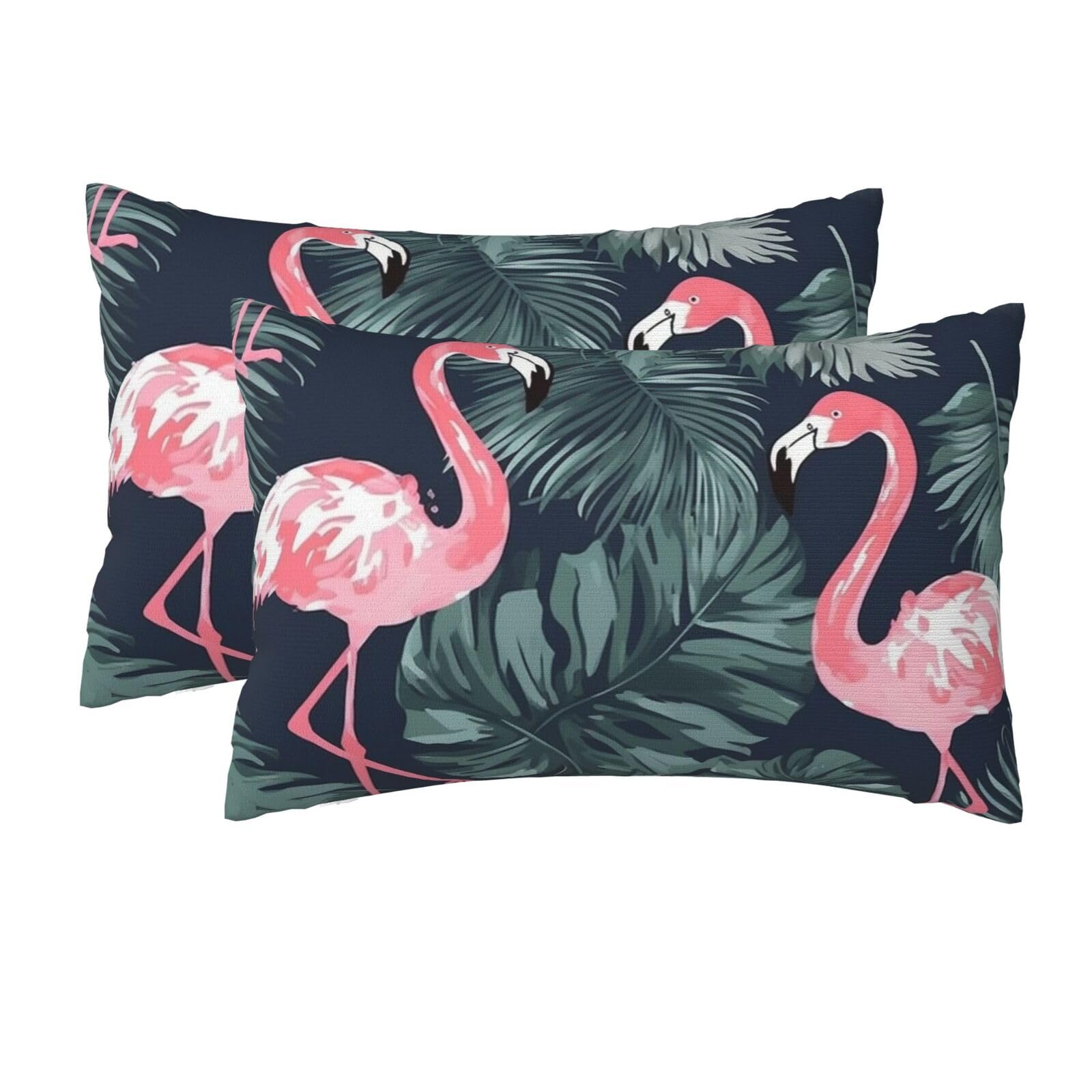 2 Pack Queen Size Pillow Cases for Hair and Skin Soft Breathable Pillow Case Covers with Hidden Zipper Flamingo and Leaves Pillowcase 20x30 Inches Pillow Cover for Sleeping Gift