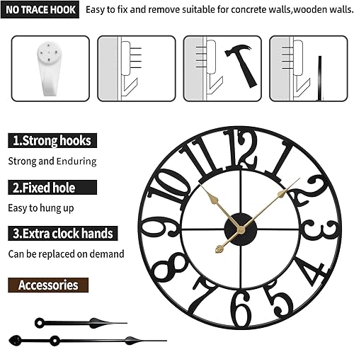 Miniatura 7 de Reloj de pared grande para decoración de sala de estar, 16 pulgadas, silencioso, sin tictac, funciona con pilas, reloj de pared moderno decorativo