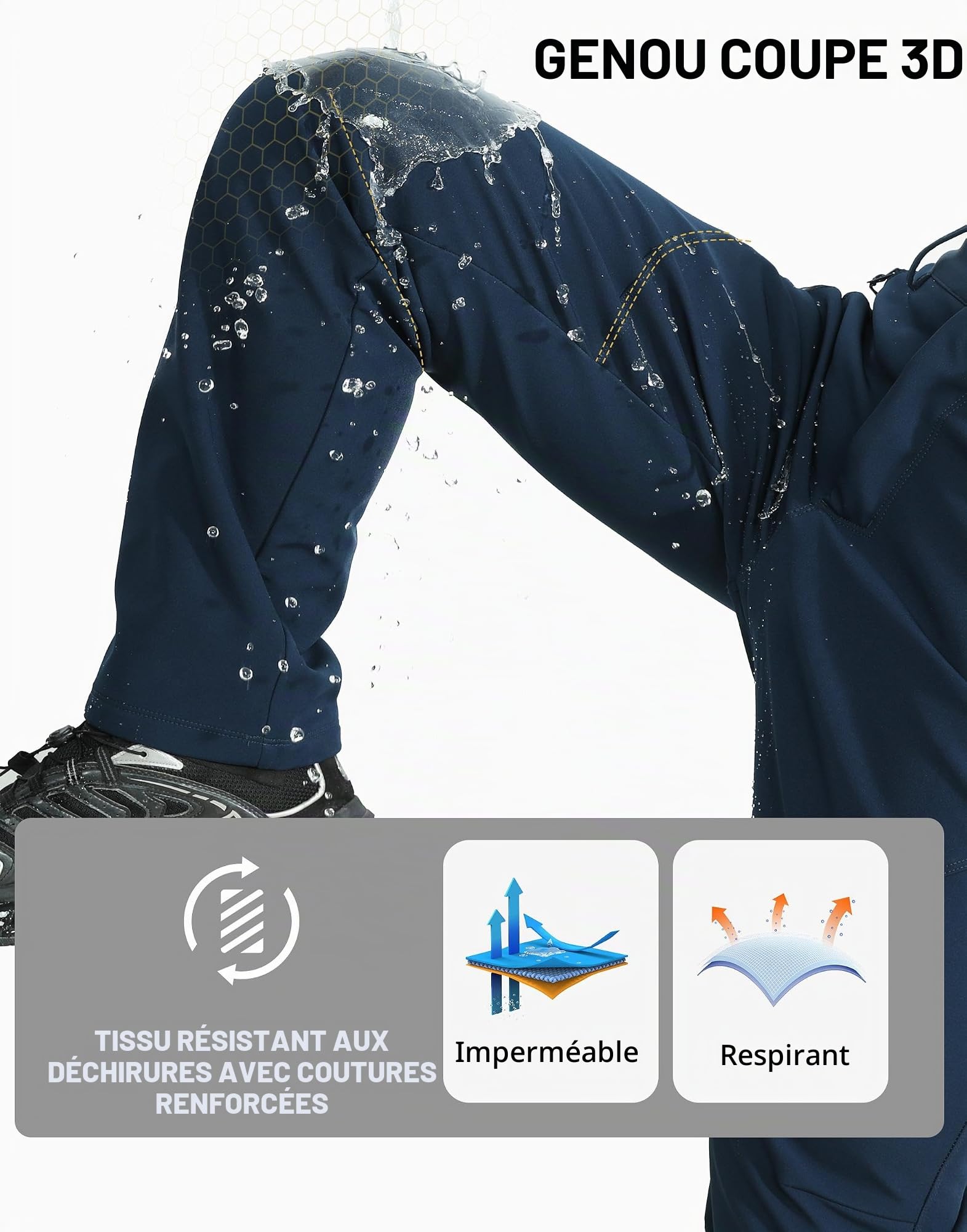 Pioneer Camp Pantalon de randonnée pour homme - Doublure en polaire - Imperméable - Avec 3 poches à fermeture éclair