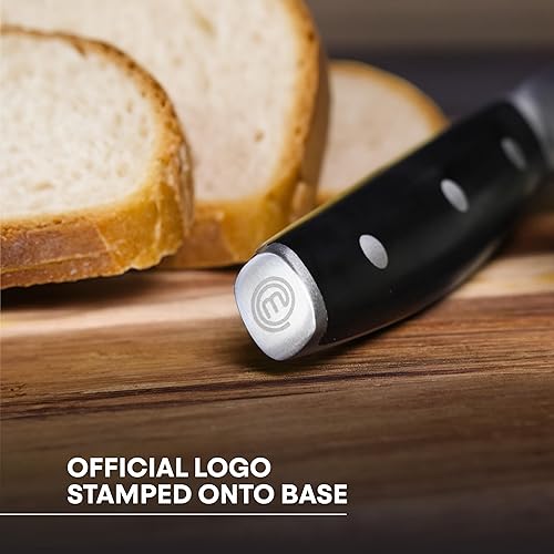 Miniatura 4 de MasterChef Cuchillo de pan de 13 pulgadas con hoja de acero inoxidable de alto carbono y asas triples remachadas, cuchillo de cocina de calidad