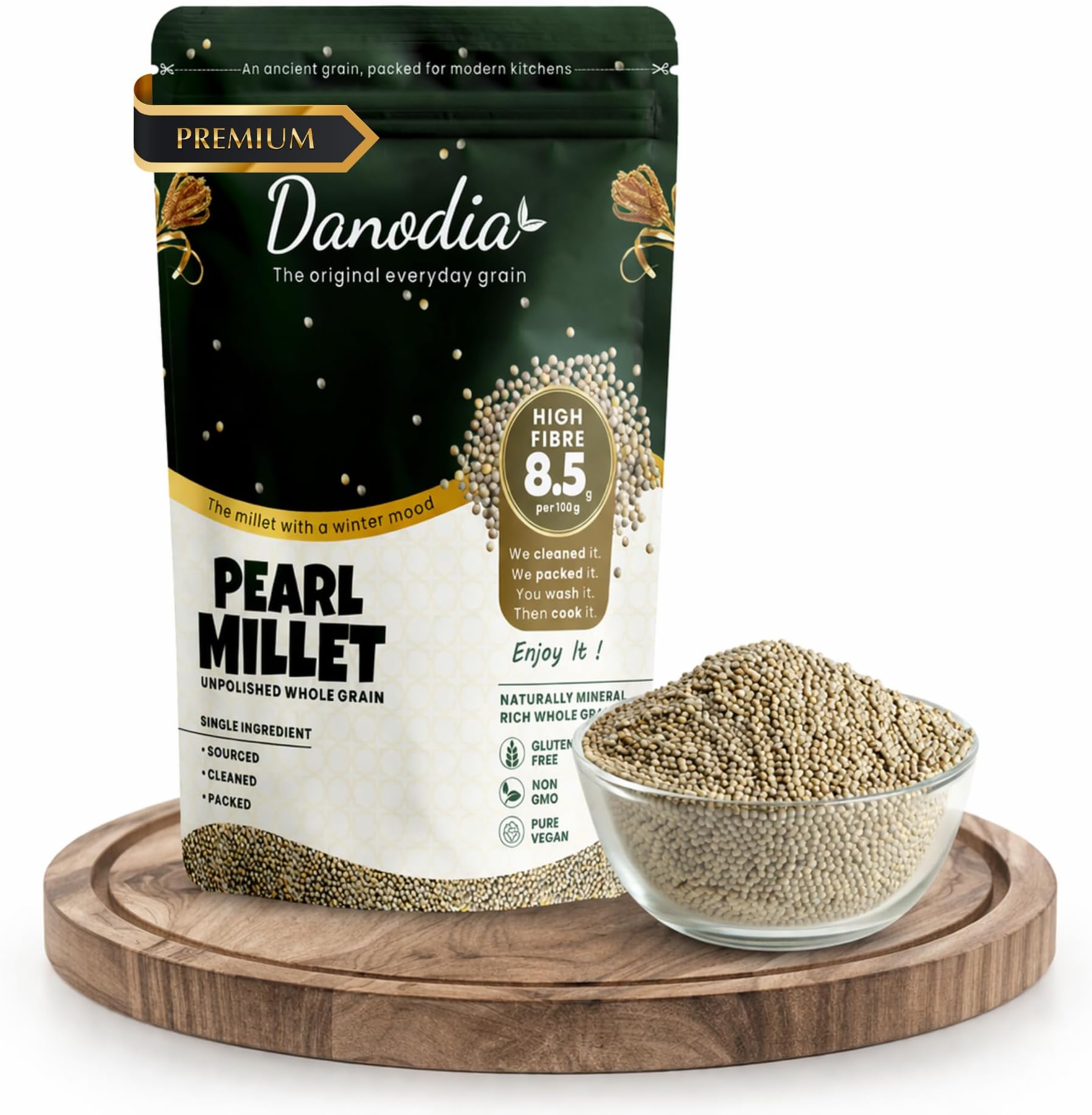 – Danodia Foods 100% Natural Pearl Millet (Bajra/Kambu) Indian Millet | Gluten free | Whole grain) Pack 1