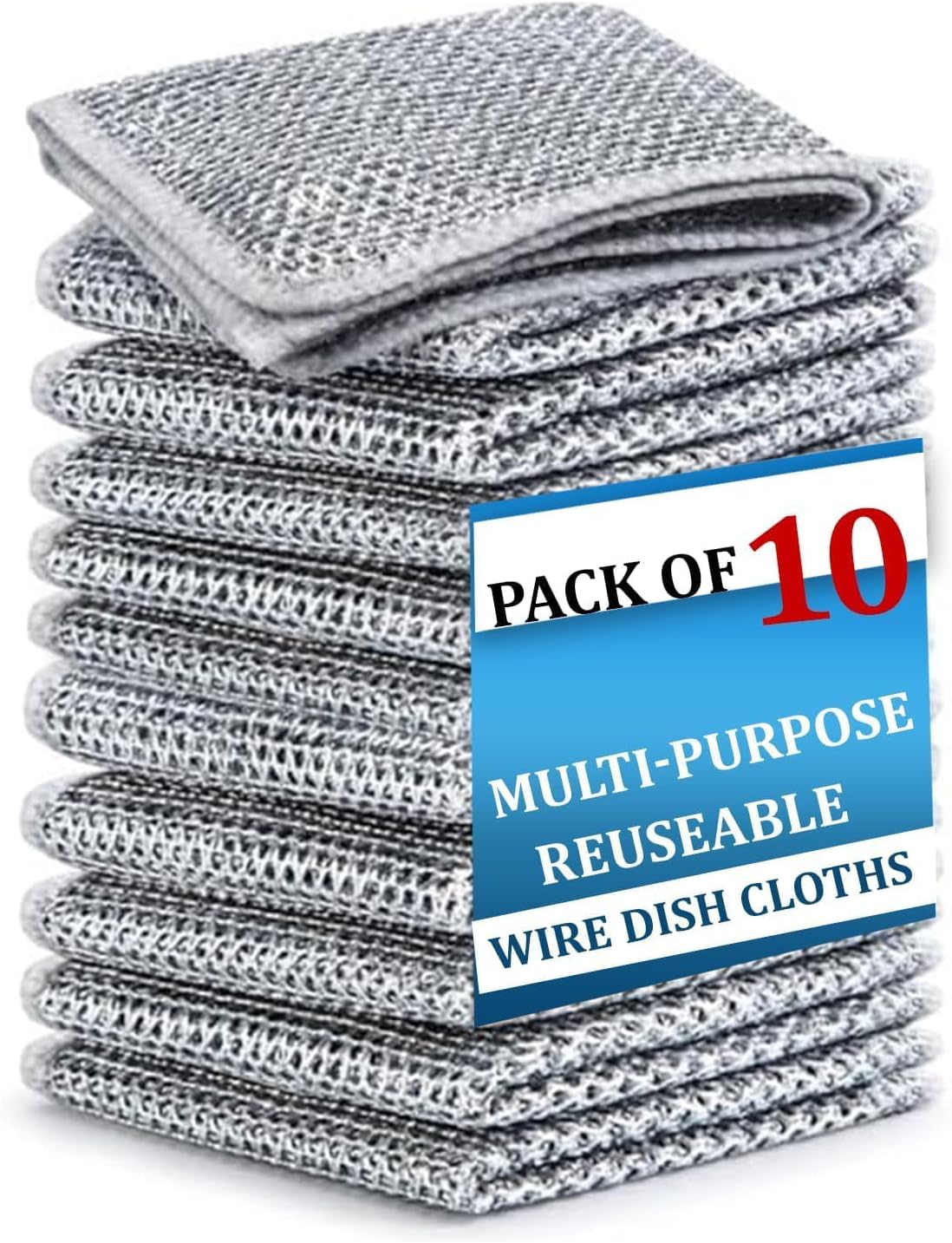 ELEGANCE LIVINGELEGANCE LIVING stainless steel Non Scratch Steel Wire Dish Cloth, Wire Dishwashing Rags, 10 Pack