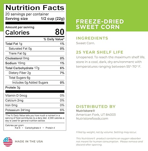 Miniatura 6 de Nutristore Maíz liofilizado  Vegetales de calidad premium para bocadillos saludables o almacenamiento a largo plazo  Suministro de alimentos