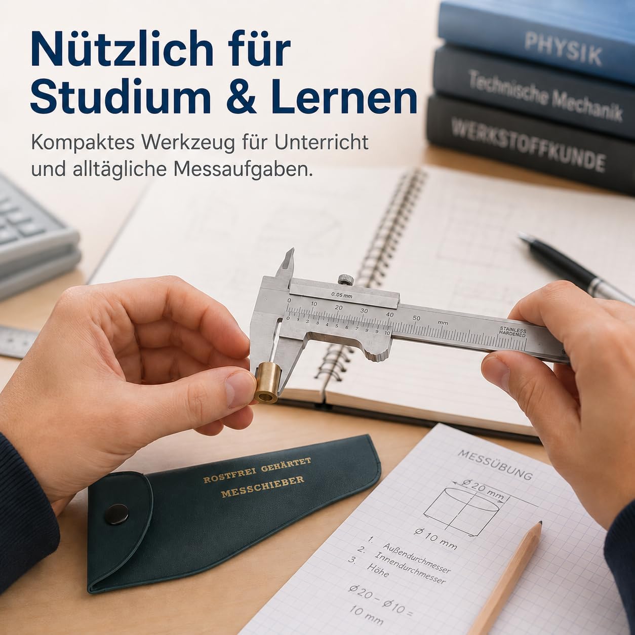 Messschieber Edelstahl Tragbar - 0-50mm Präzisions-Messwerkzeug mit 4 Messmodi, Doppelskala (mm/Zoll), Für Schmuck, Münzen, Antiquitäten, Studenten