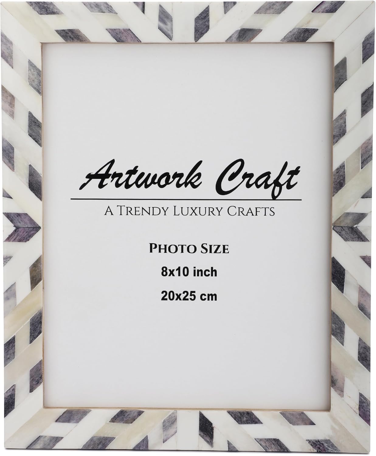 Bone Photo Frame Aztec Pattern Inspired Vintage Table-Top/Wall Décor Chevron Art Boho Picture Frames (8x10 Inches, Gray)
