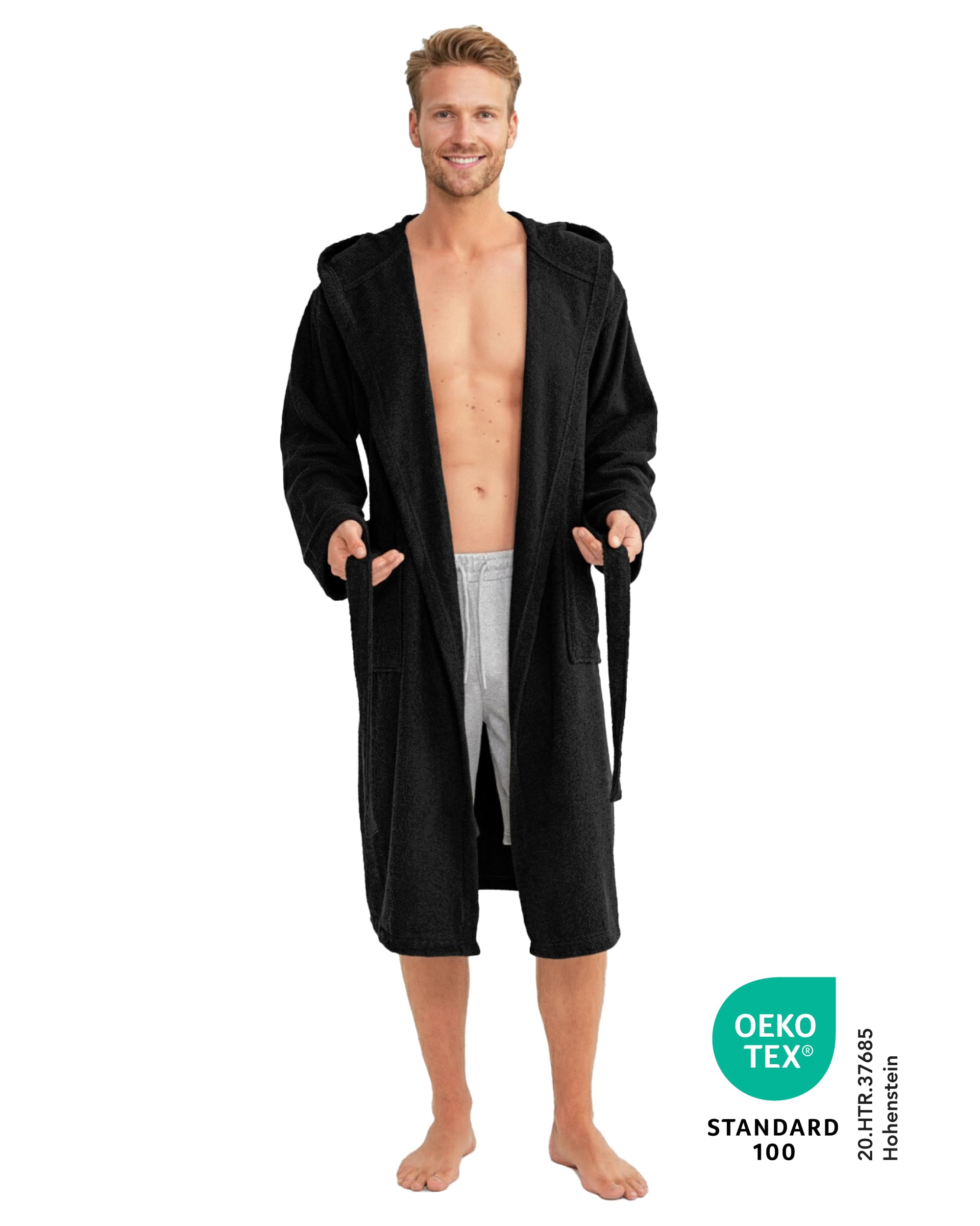 Twinzen - Bademantel Herren 100% Baumwolle Oeko-Tex