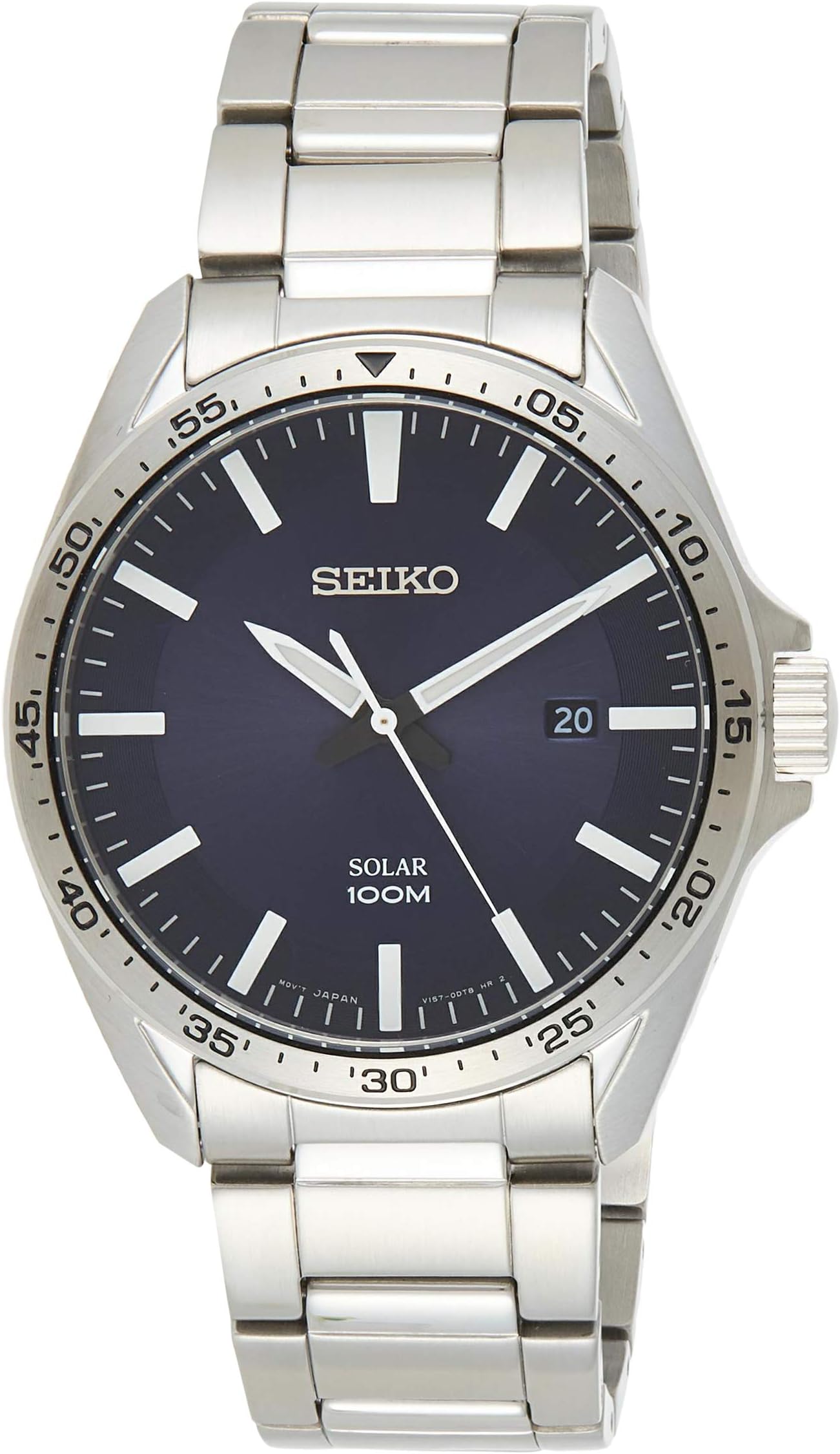 SEIKO Mens Analogue Solar Powered Watch with Stainless Steel Strap SNE483P1