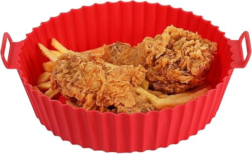 Round Silicone Air Fryer Sheets Non-Stick, Heat Resistant, Reusable, 18cm Red