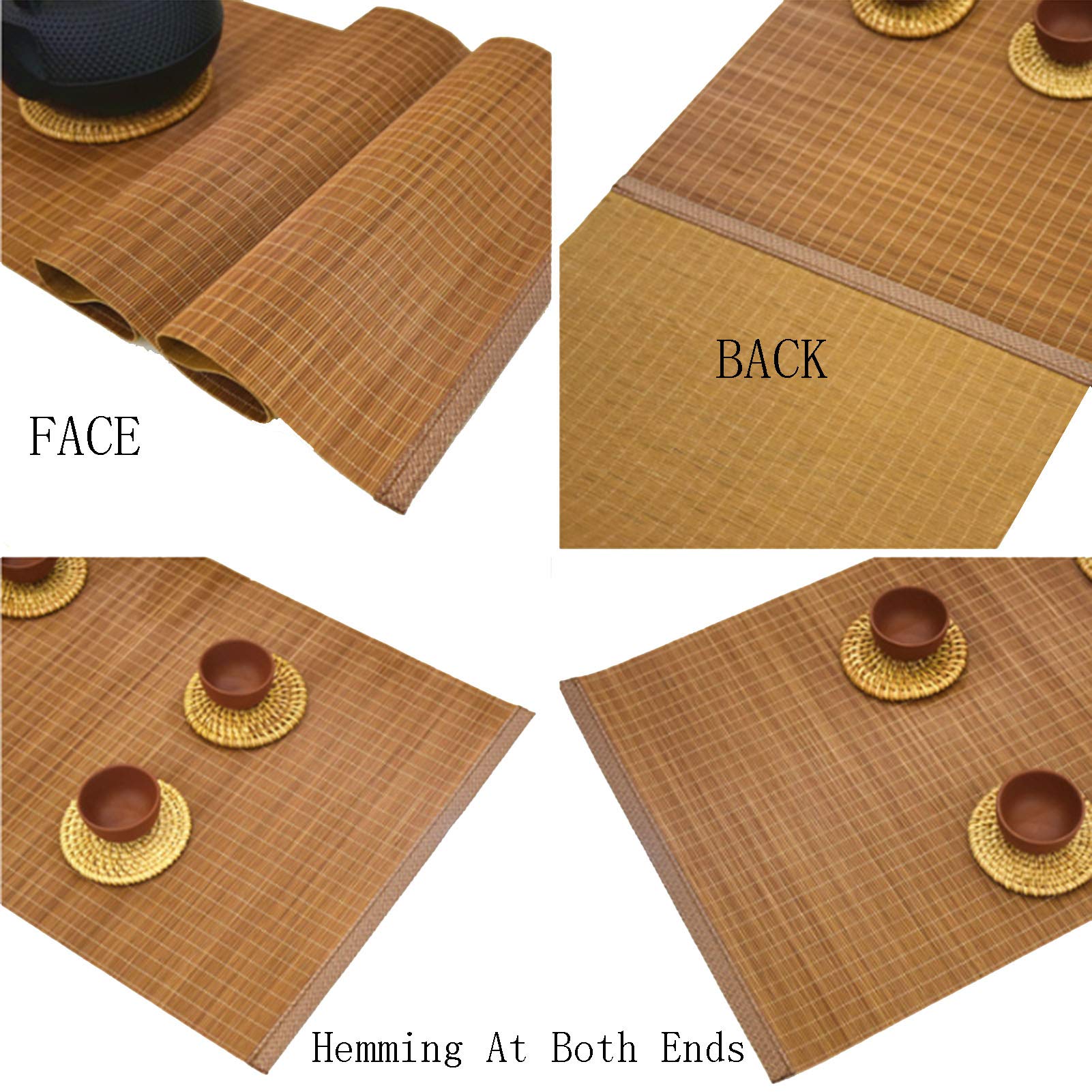 Chemin de Table en Bambou, Bambou Naturel avec Bordure en Tissu, napperon antidérapant, napperons de décoration de Table d'hôtel de fête, Rideau en Bambou ombragé(30x60cm)