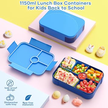 LEIKEEGO Lunch Box, Leak-Proof Bento Lunch Box Kids, Snack Box with 6 Compartment for Kids/Adults/School/Work(Blue)