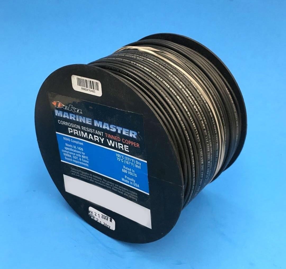 DEKA 14AWG BLACK Marine Tinned Copper Boat Stranded Wire 100 Feet Made in USA