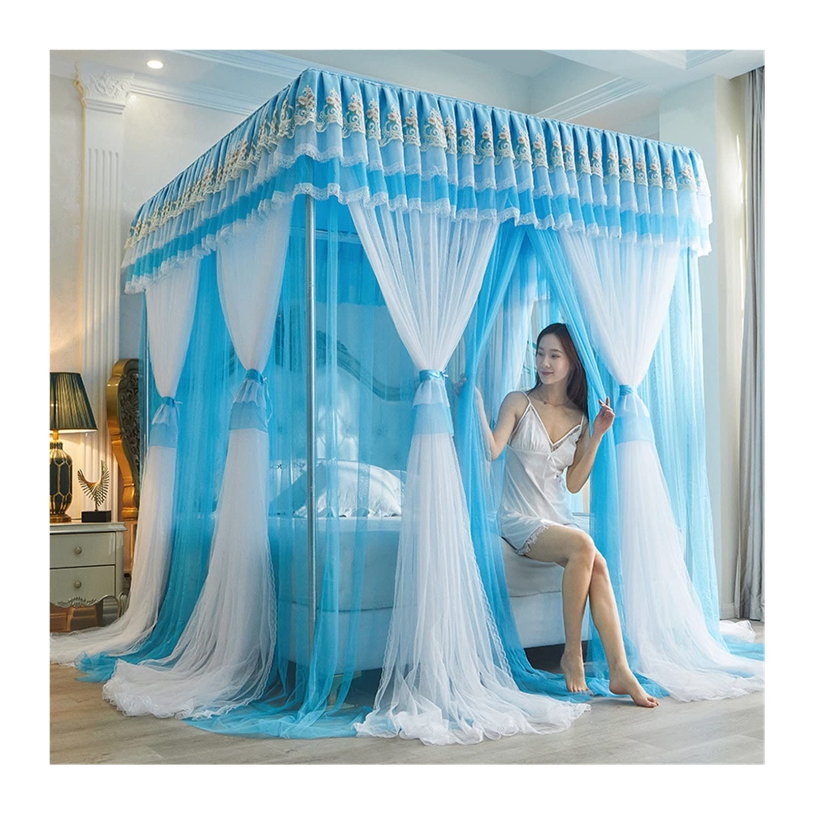 GJMSSMY Bed Canopy Bed Canopy For/Adults, 360° Wrap High Density Mesh Mosquito Net, Bedroom Decorative Bed Curtain (Size : 150x200x200cm)