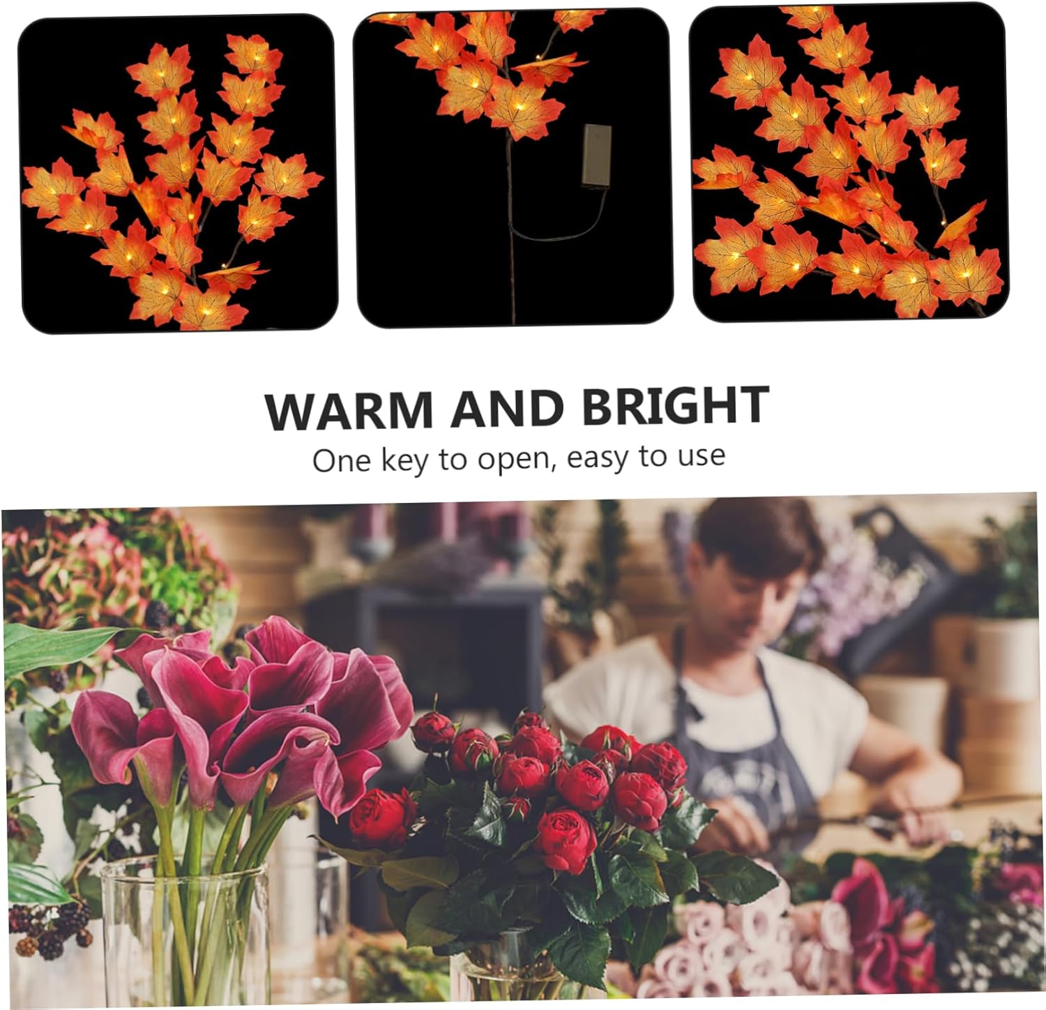 DOITOOL 8pcs Led Simulated Maple Branch Light Decorative Room Light Decor Energy-Saving Fake Flower Warm Glow for Bedroom Living Room Garden for Holiday Party Use