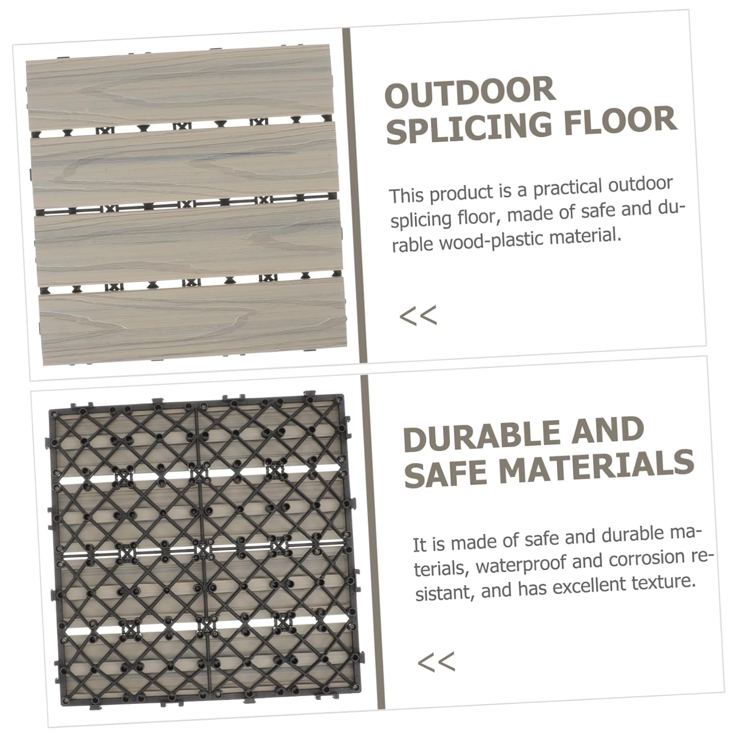 Wood-Plastic Flooring for Indoor and Outdoor Use Splicing Design for Balconies Gardens and Patios Moisture and Fire Resistant Material Easy to Install