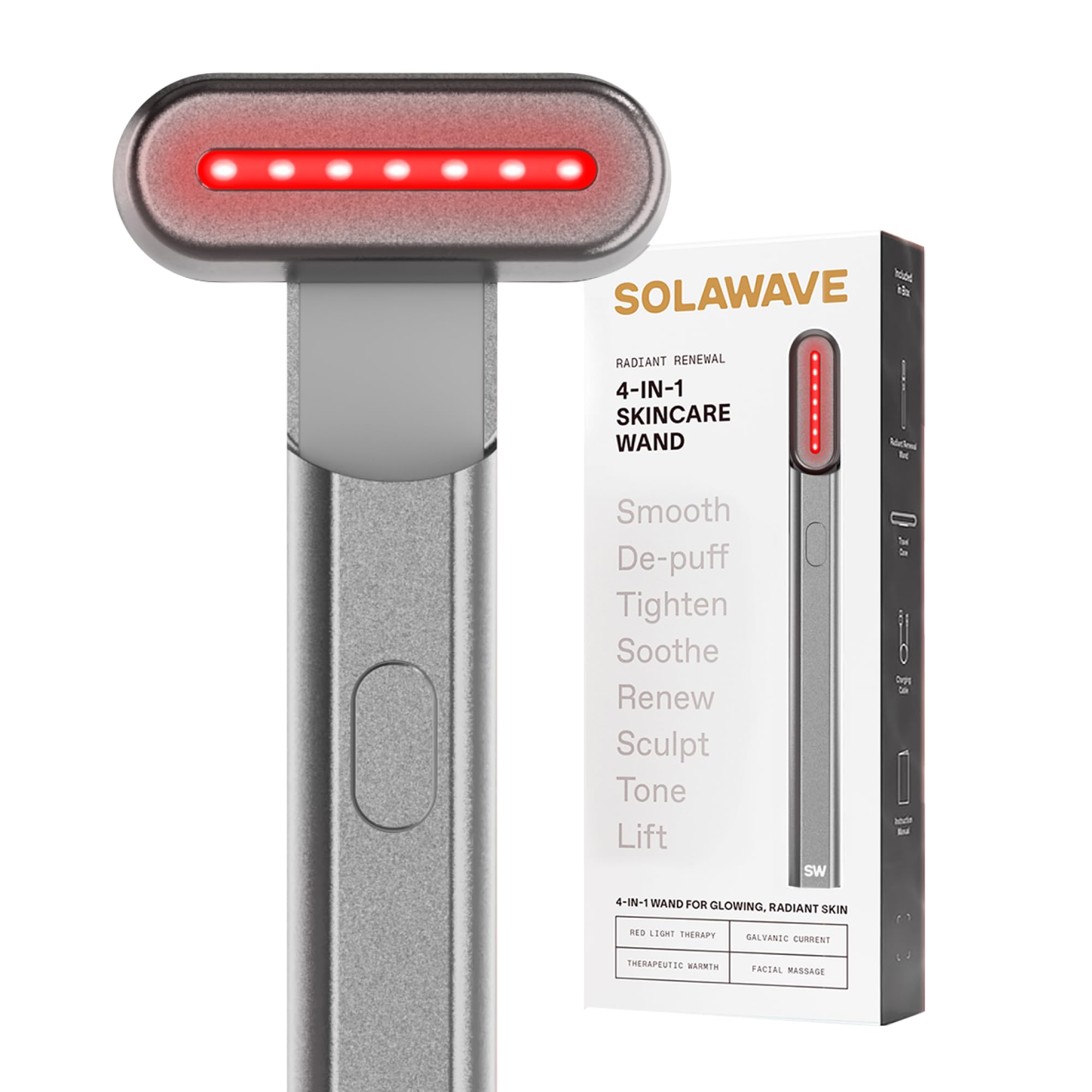 4-in-1 Red Light Therapy Wand for Face & Neck | Beauty Device with Galvanic Current, Massager & Warmth | Anti-Aging, Wrinkle Reduction, Skin Tightening, Depuffing & Rejuvenation (Matte Black)