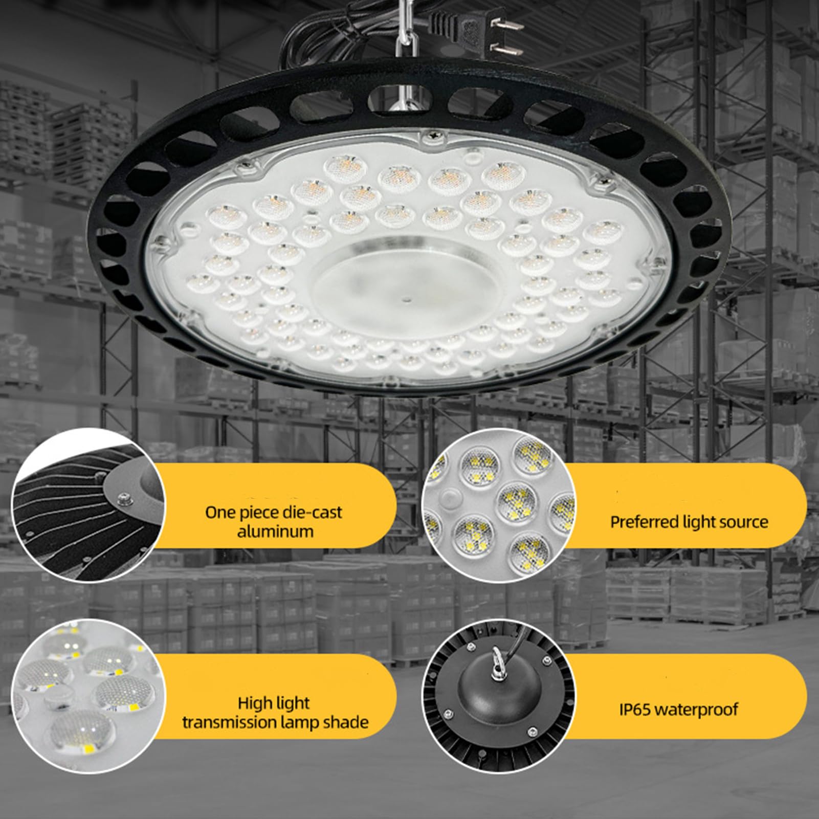 12 Pack LED High Bay Light Plug Play Lighting for Warehouse IP66 Waterproof for Warehouse Shop Workshop Garage — view 2