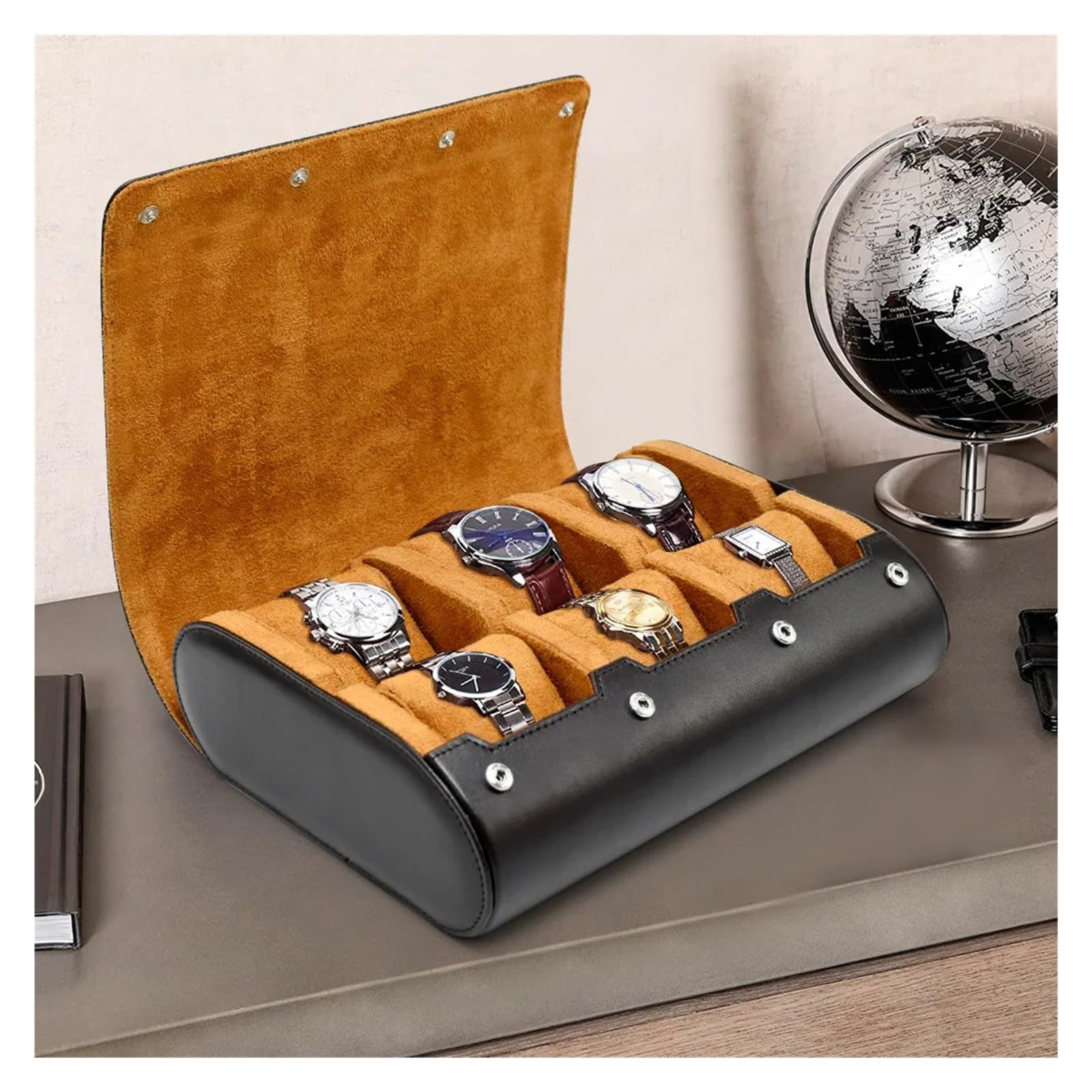 1 x Uhrenrollen-Reiseetui mit 6 Fächern | Uhrenrollen-Reiseetui mit 6 Fächern, tragbare Armbanduhr-Organizer-Ausstellungsbox for Männer und Frauen(Wind Red)