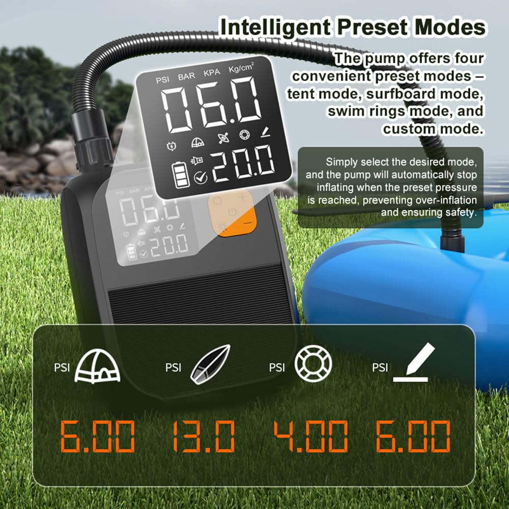 TFixol Pompe à pagaie portable 25 PSI haute pression électrique A Compresseur Pompe Power Bank avec 6 buses et lumière pour bateau gonflable Planche de surf Stand Up Paddle D A Mattr Anneaux de