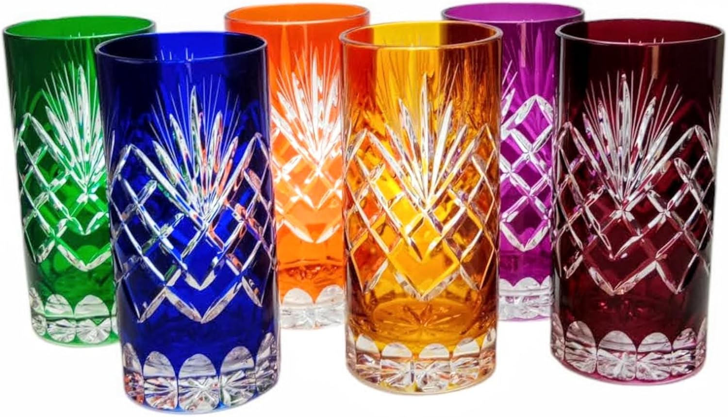 MaRika Crystal Water Glasses and Drinking Glasses 320 ml - Colourful Hand-Decorated Elegant Glass - Set of 6 in Gift Box, Perfect for Everyday Use and as a Gift